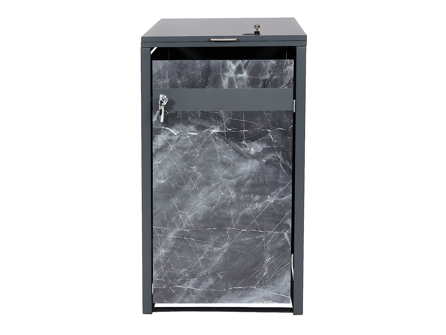 Copribidone box spazzatura rifiuti MCW-J82 80x68x117cm acciaio inox antracite marmo scuro