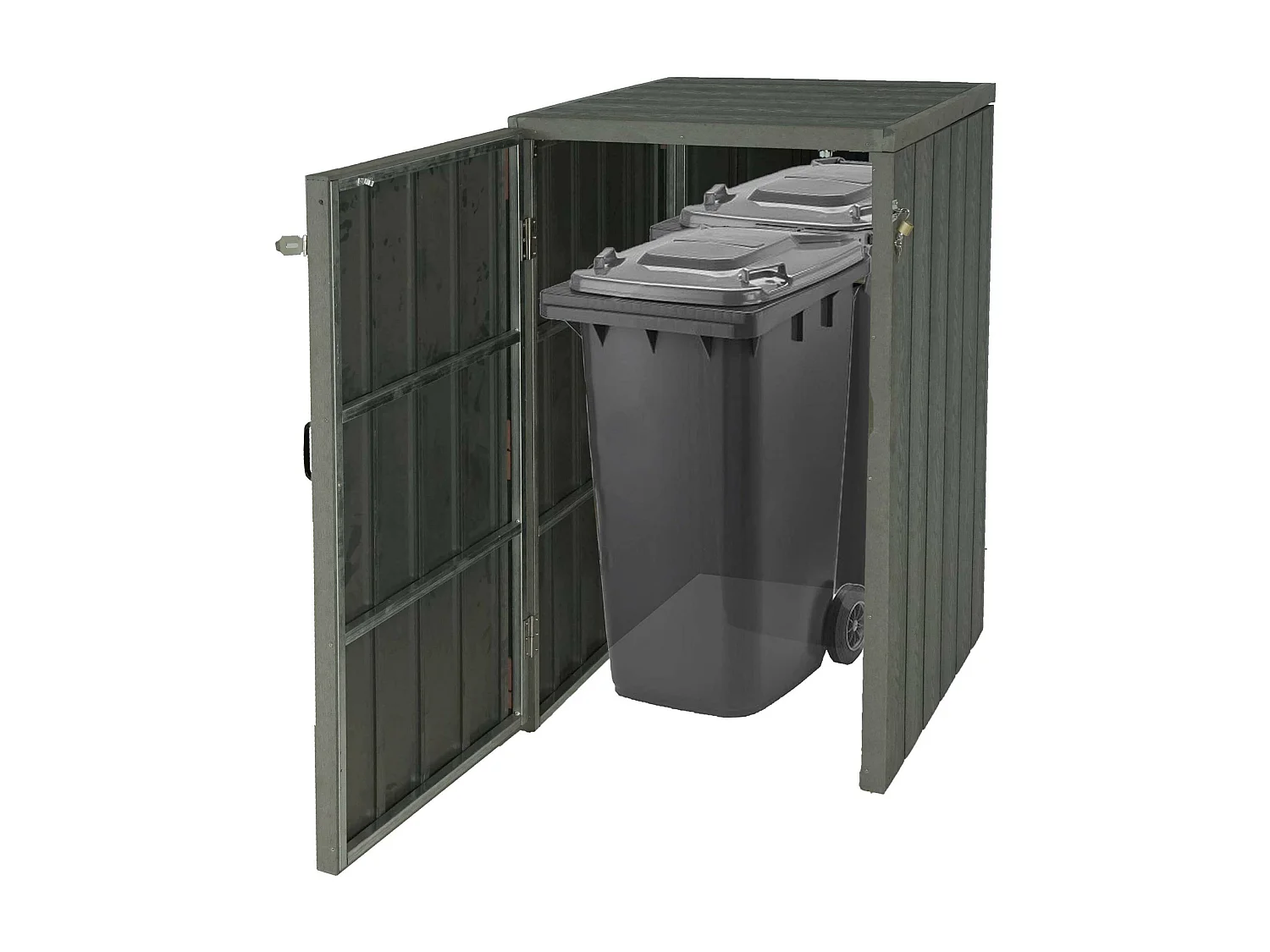 Copribidone box spazzatura rifiuti MCW-J28 Premium XL 105x80x117cm acciaio WPC grigio