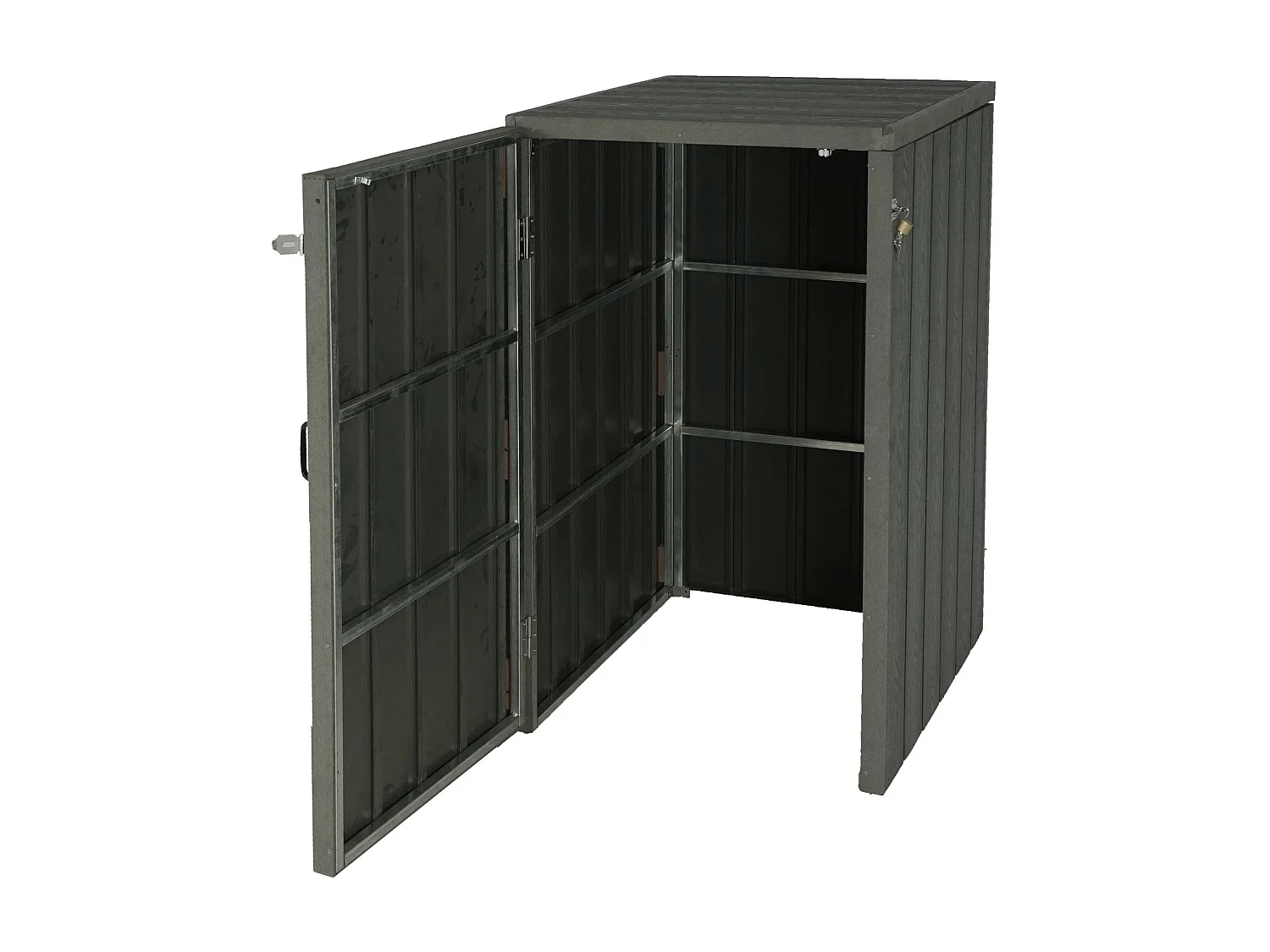 Copribidone box spazzatura rifiuti MCW-J28 Premium XL 105x80x117cm acciaio WPC grigio