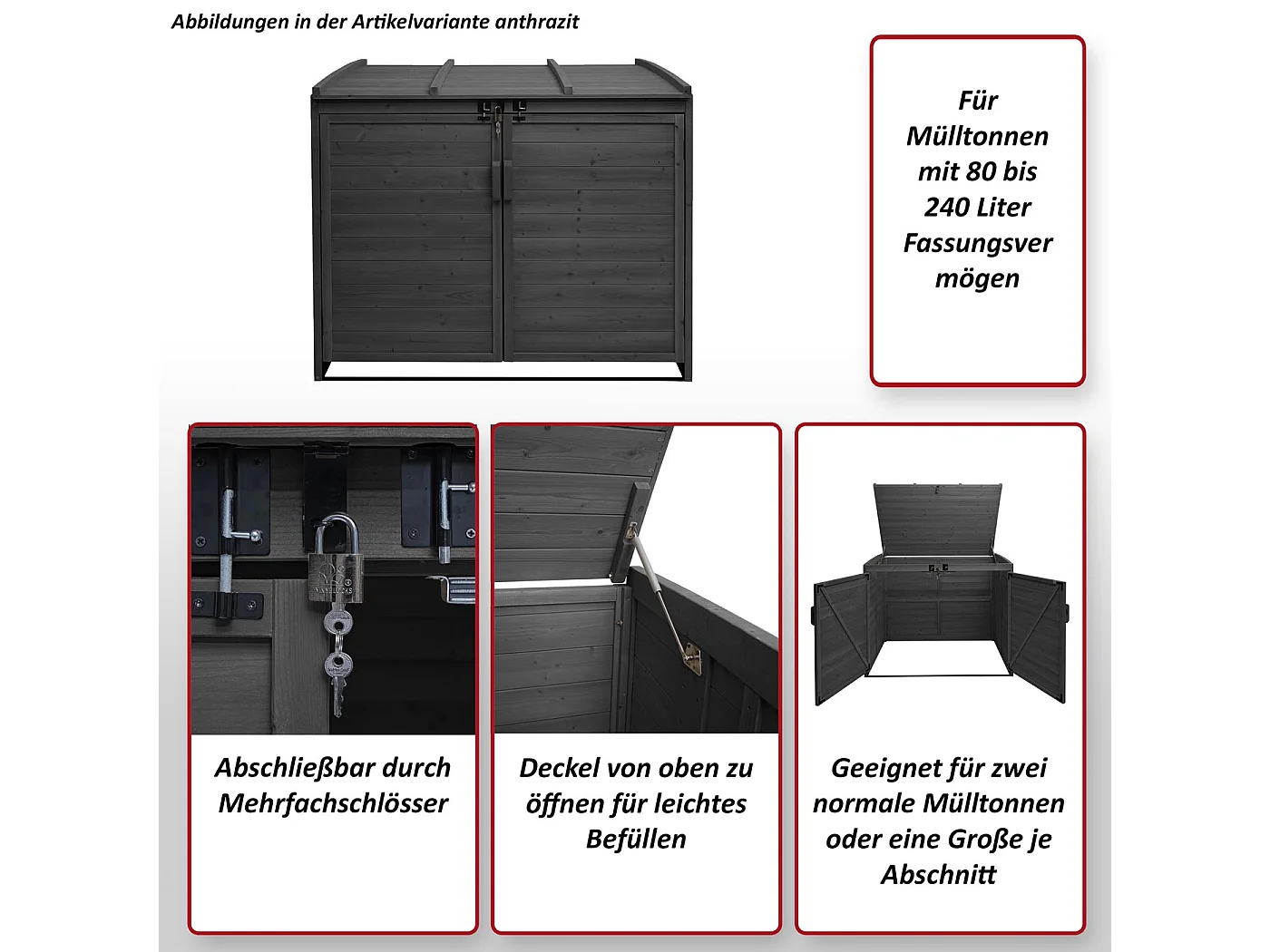 2er/4er Mülltonnenverkleidung MCW-H75b, Braun