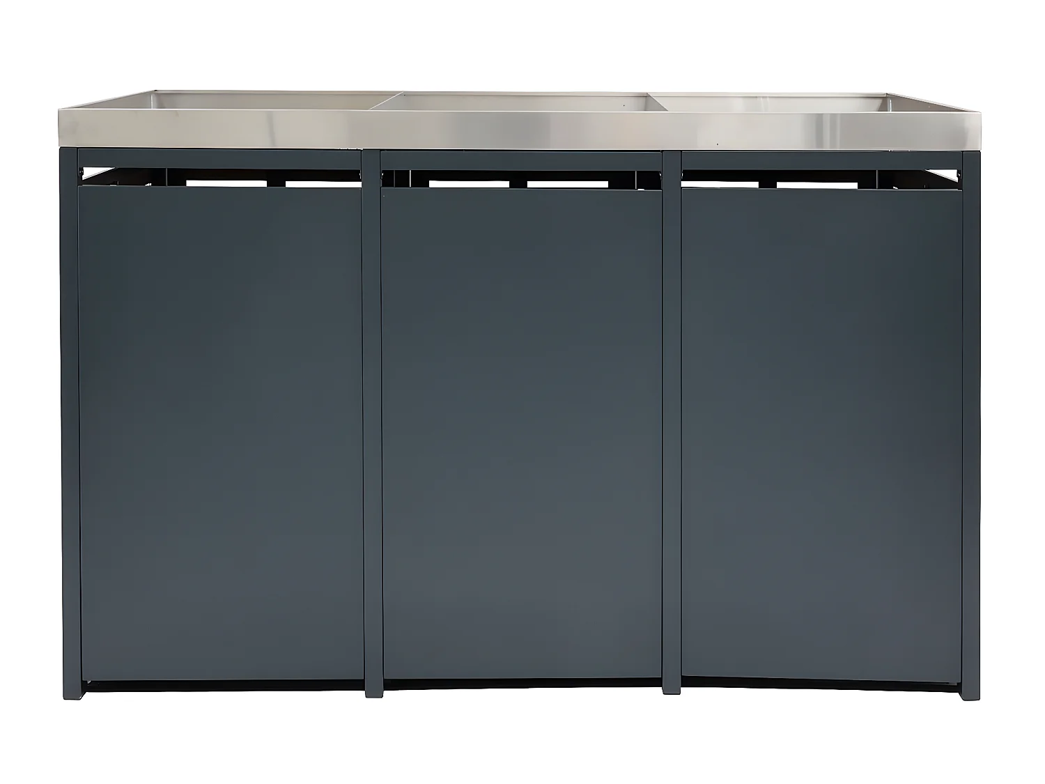 3x copribidoni box spazzatura rifiuti con fioriera MCW-K14 84x200x124cm metallo WPC marrone