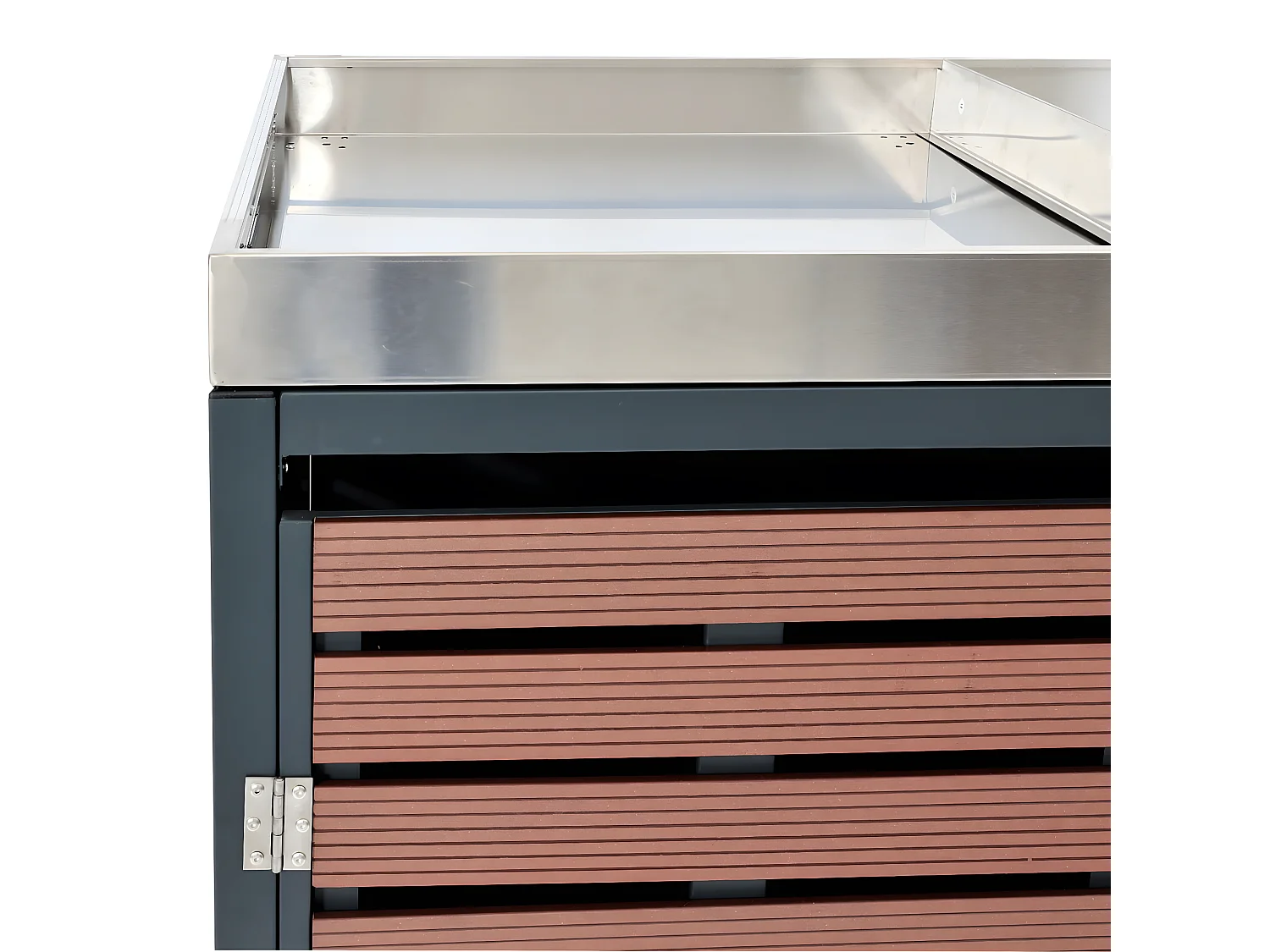 3x copribidoni box spazzatura rifiuti con fioriera MCW-K14 84x200x124cm metallo WPC marrone