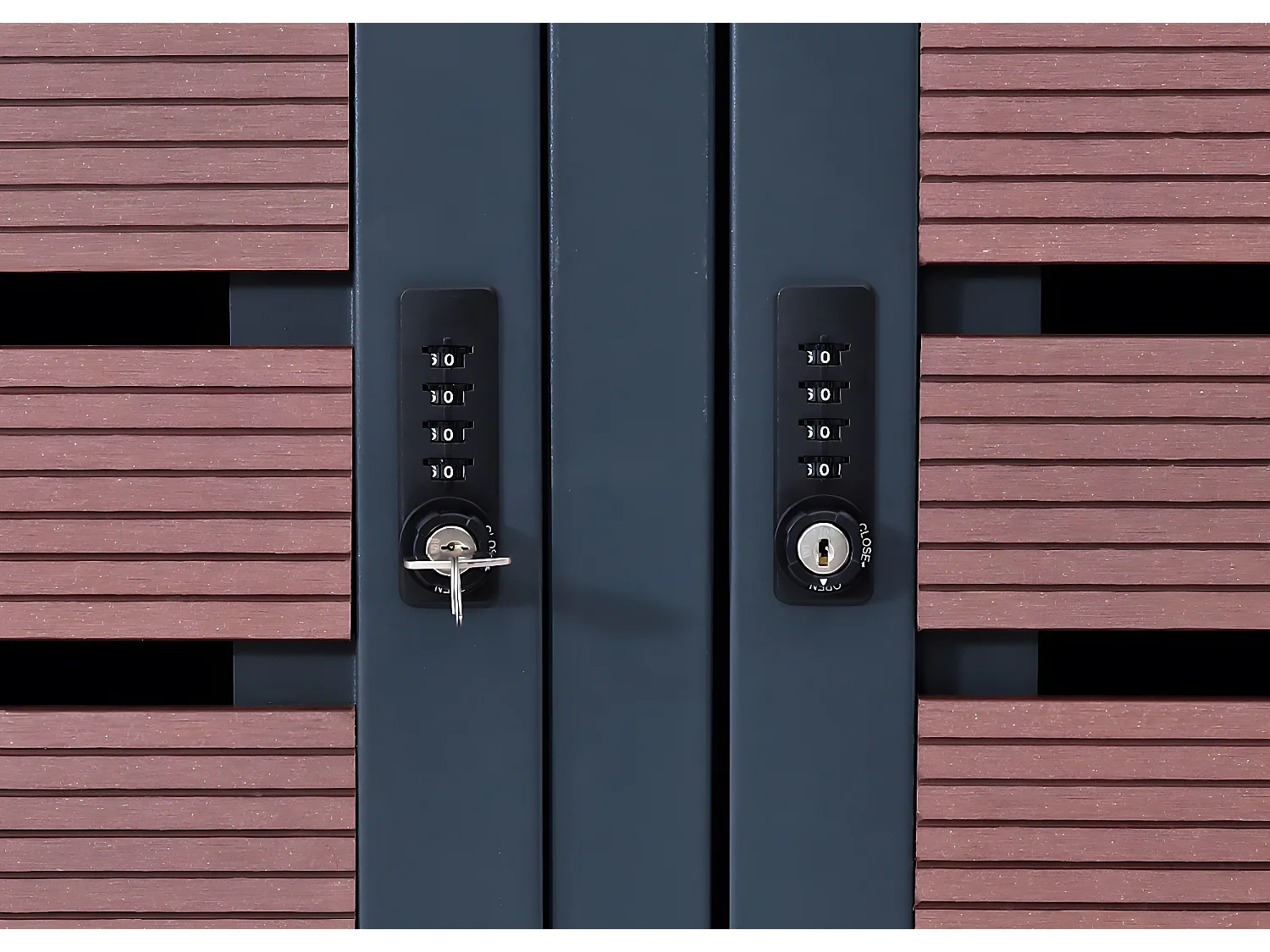 3x copribidoni box spazzatura rifiuti con fioriera MCW-K14 84x200x124cm metallo WPC marrone