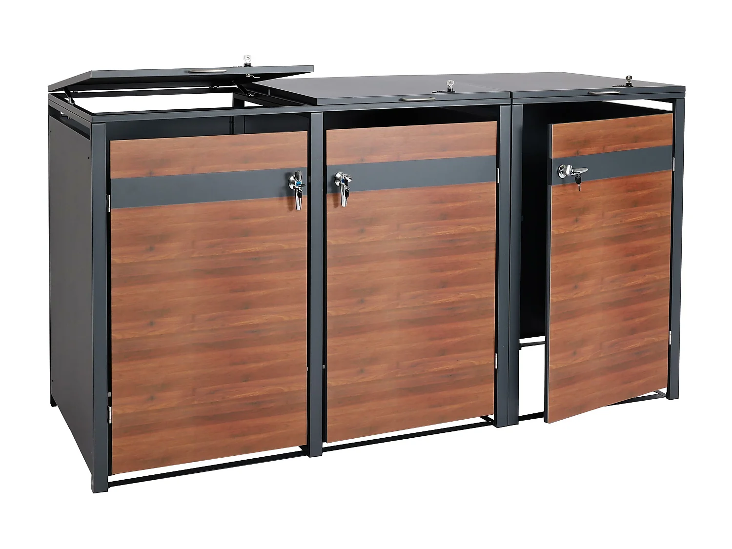 3er Mülltonnenverkleidung MCW-J82, Kirsche-Holzoptik dunkelbraun