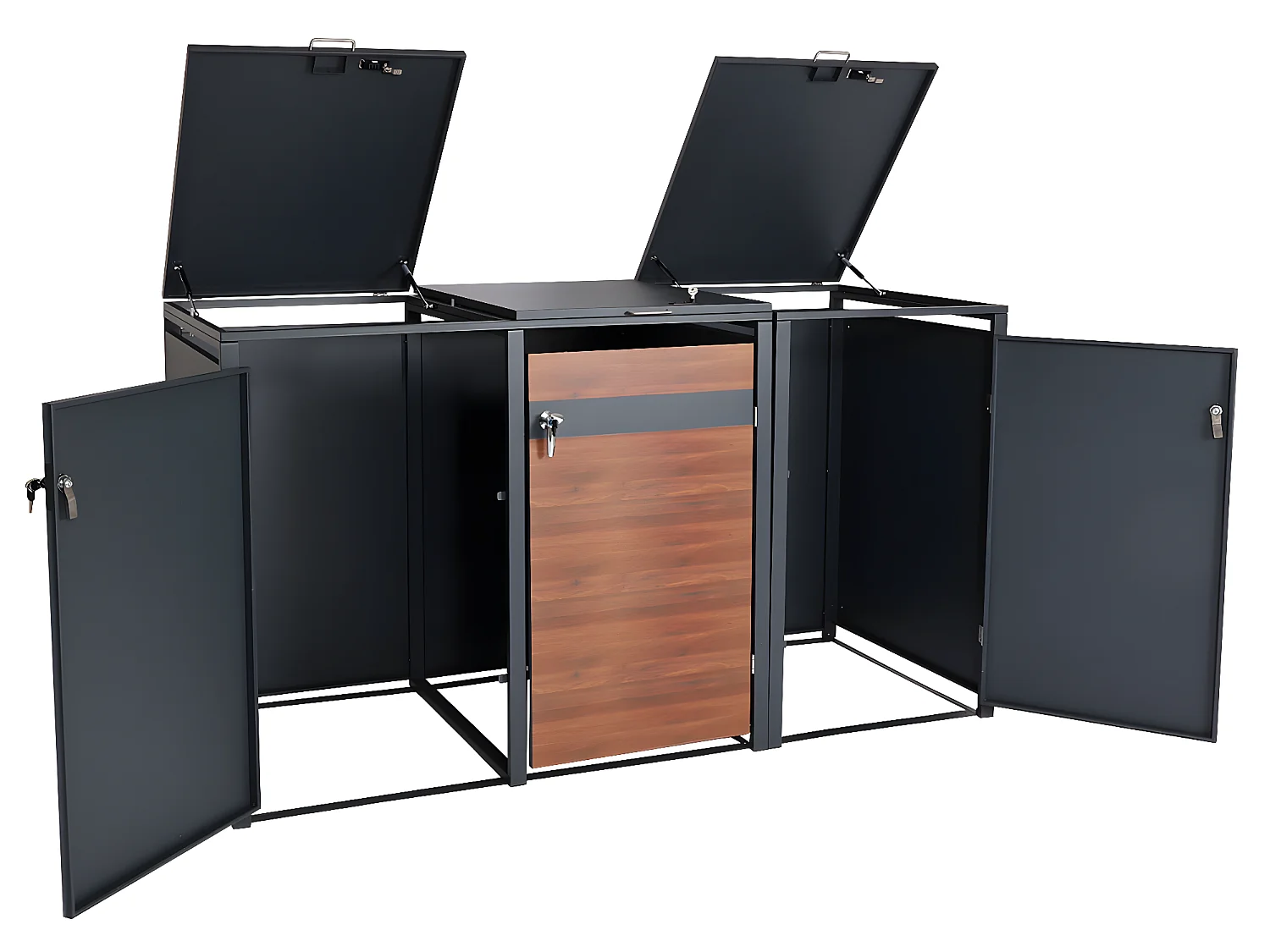 3er Mülltonnenverkleidung MCW-J82, Kirsche-Holzoptik dunkelbraun