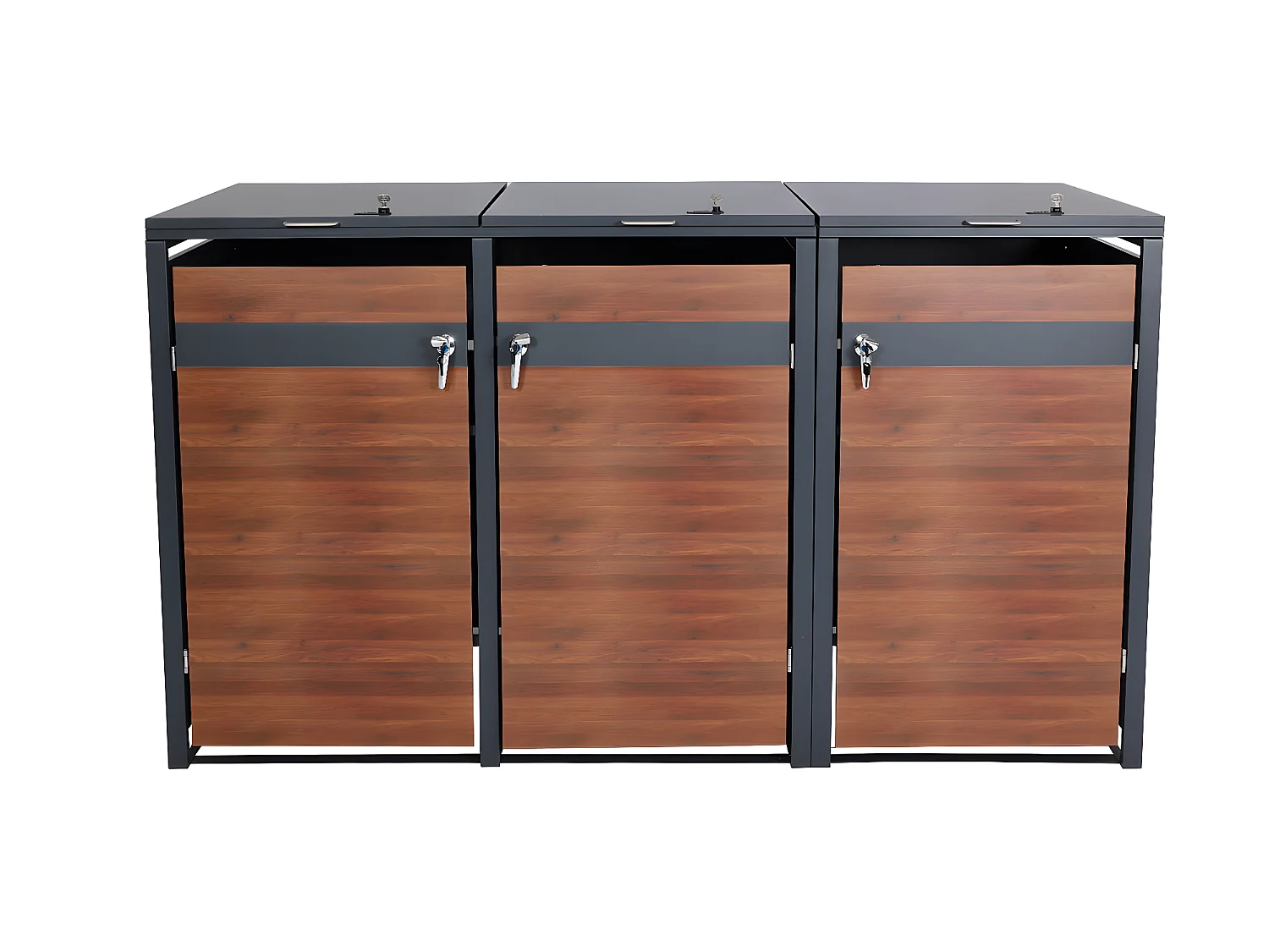 3er Mülltonnenverkleidung MCW-J82, Kirsche-Holzoptik dunkelbraun