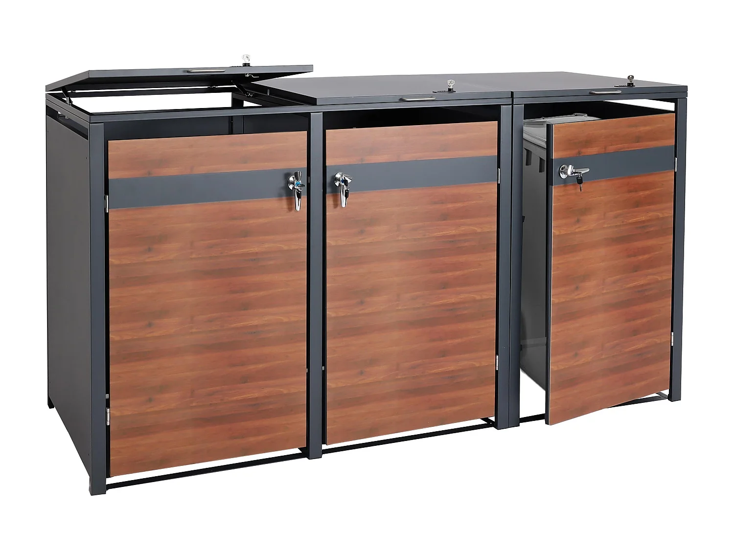 3-delige afvalbakbekleding MCW-J82,  donkerbruin kersenhout look