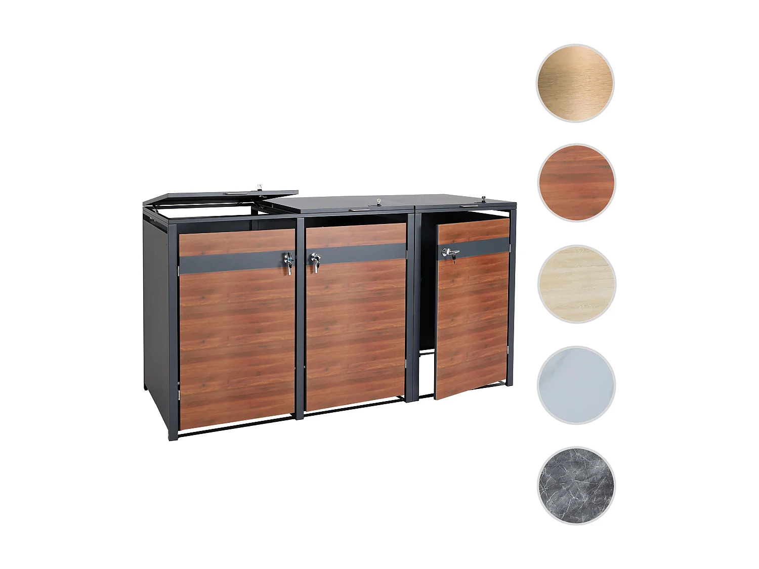 3-delige afvalbakbekleding MCW-J82,  donkerbruin kersenhout look