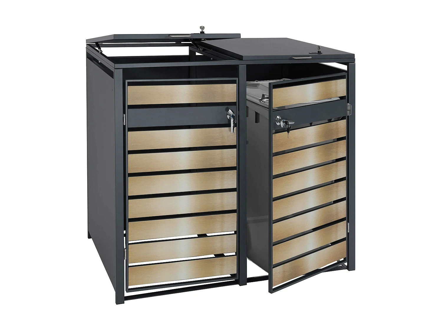 Set 2x copribidoni box spazzatura rifiuti MCW-J81 80x132x117cm acciaio inox antracite gold