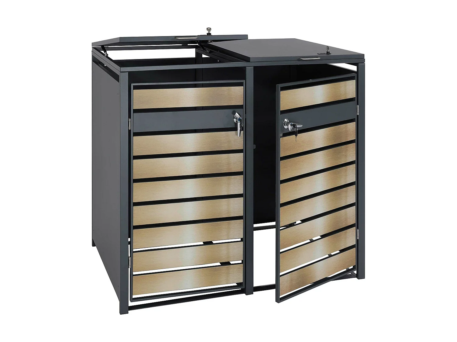 Set 2x copribidoni box spazzatura rifiuti MCW-J81 80x132x117cm acciaio inox antracite gold
