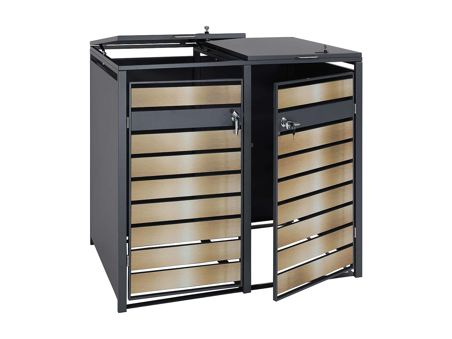 Set 2x copribidoni box spazzatura rifiuti MCW-J81 80x132x117cm acciaio antracite ~ gold