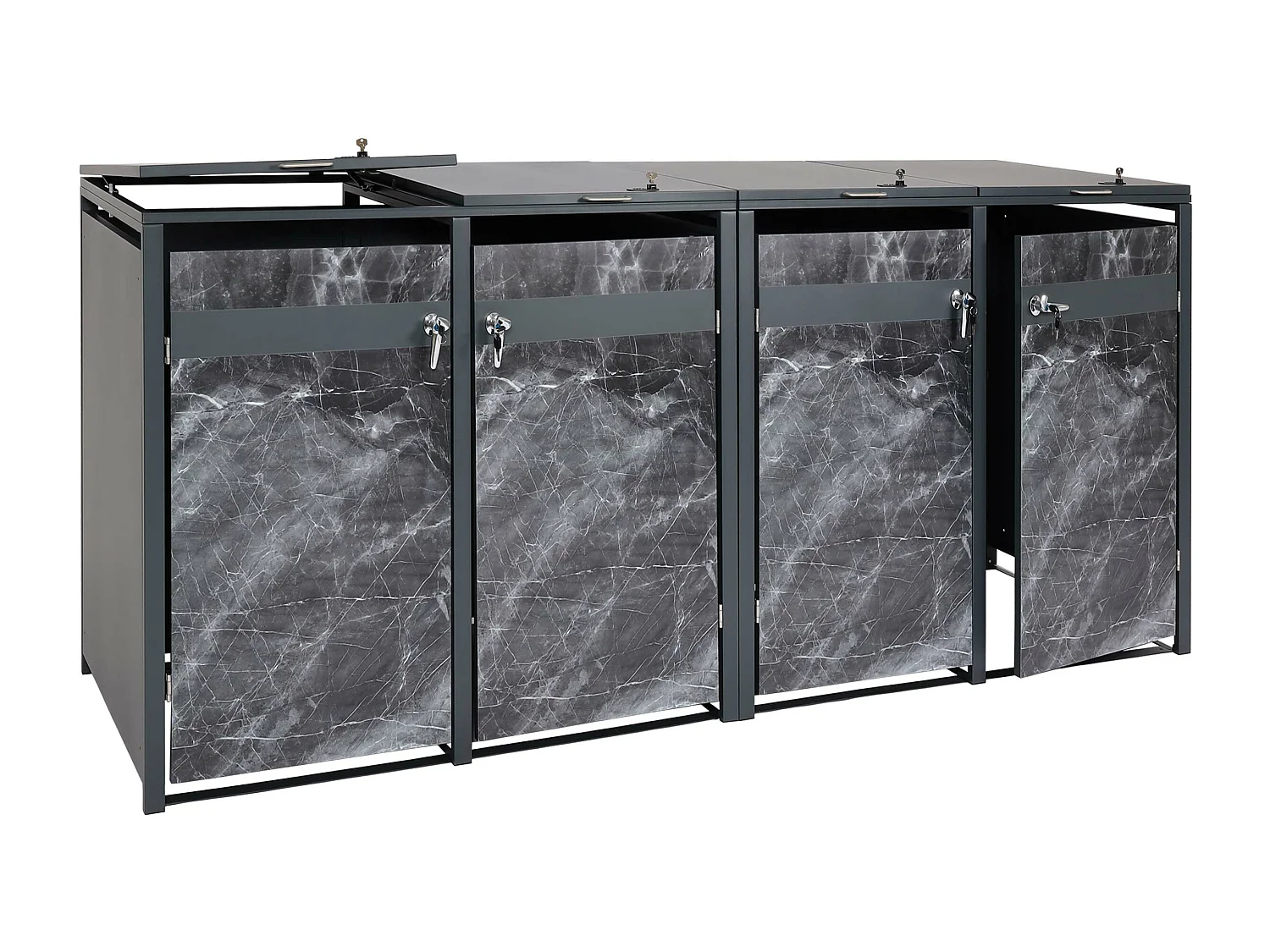 Set 4x copribidoni box spazzatura rifiuti MCW-J82 80x264x117cm acciaio inox antracite marmo scuro