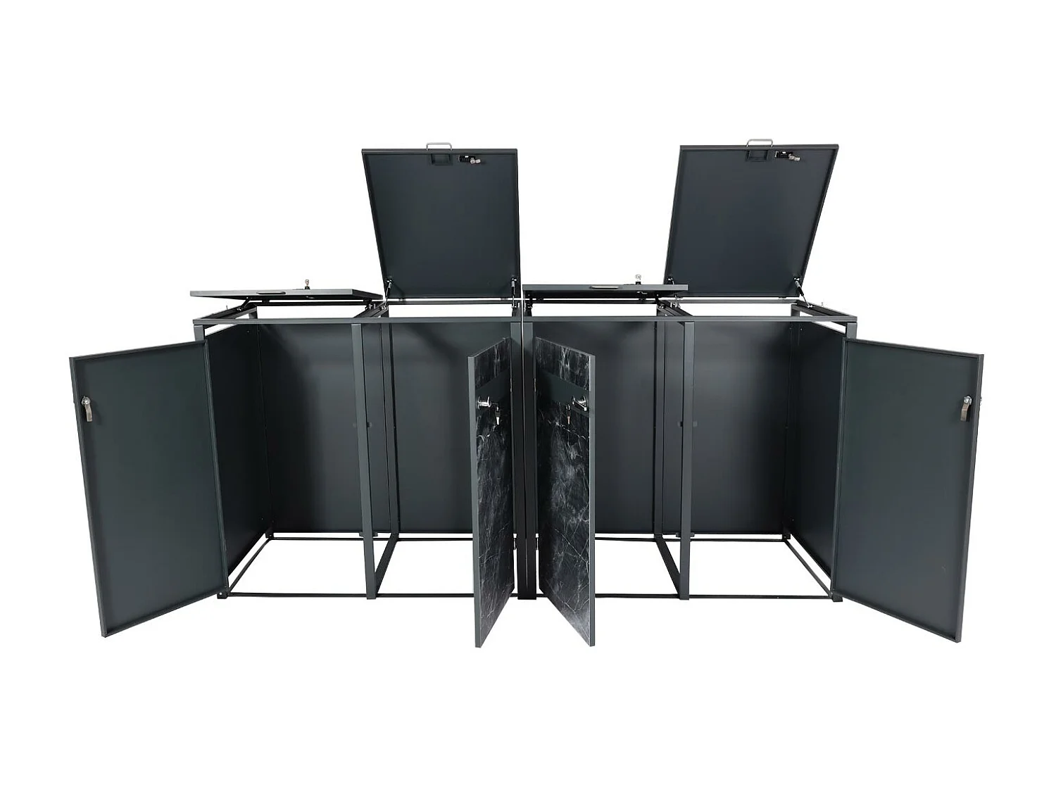 Set 4x copribidoni box spazzatura rifiuti MCW-J82 80x264x117cm acciaio inox antracite marmo scuro