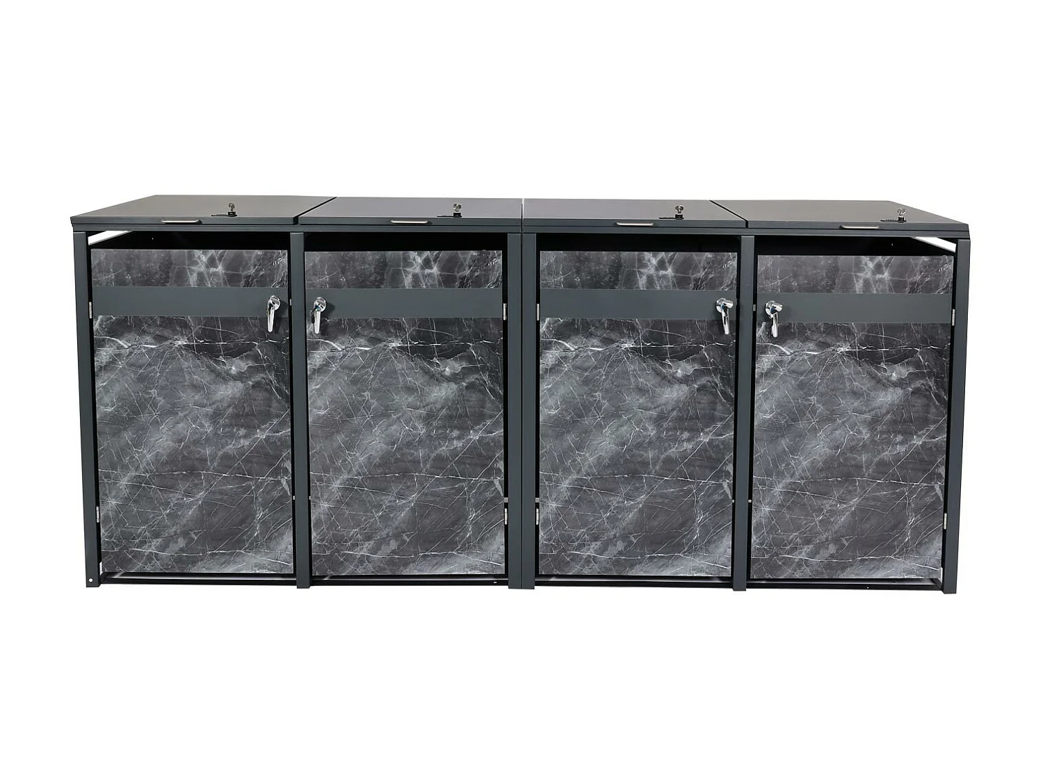 Set 4x copribidoni box spazzatura rifiuti MCW-J82 80x264x117cm acciaio inox antracite marmo scuro