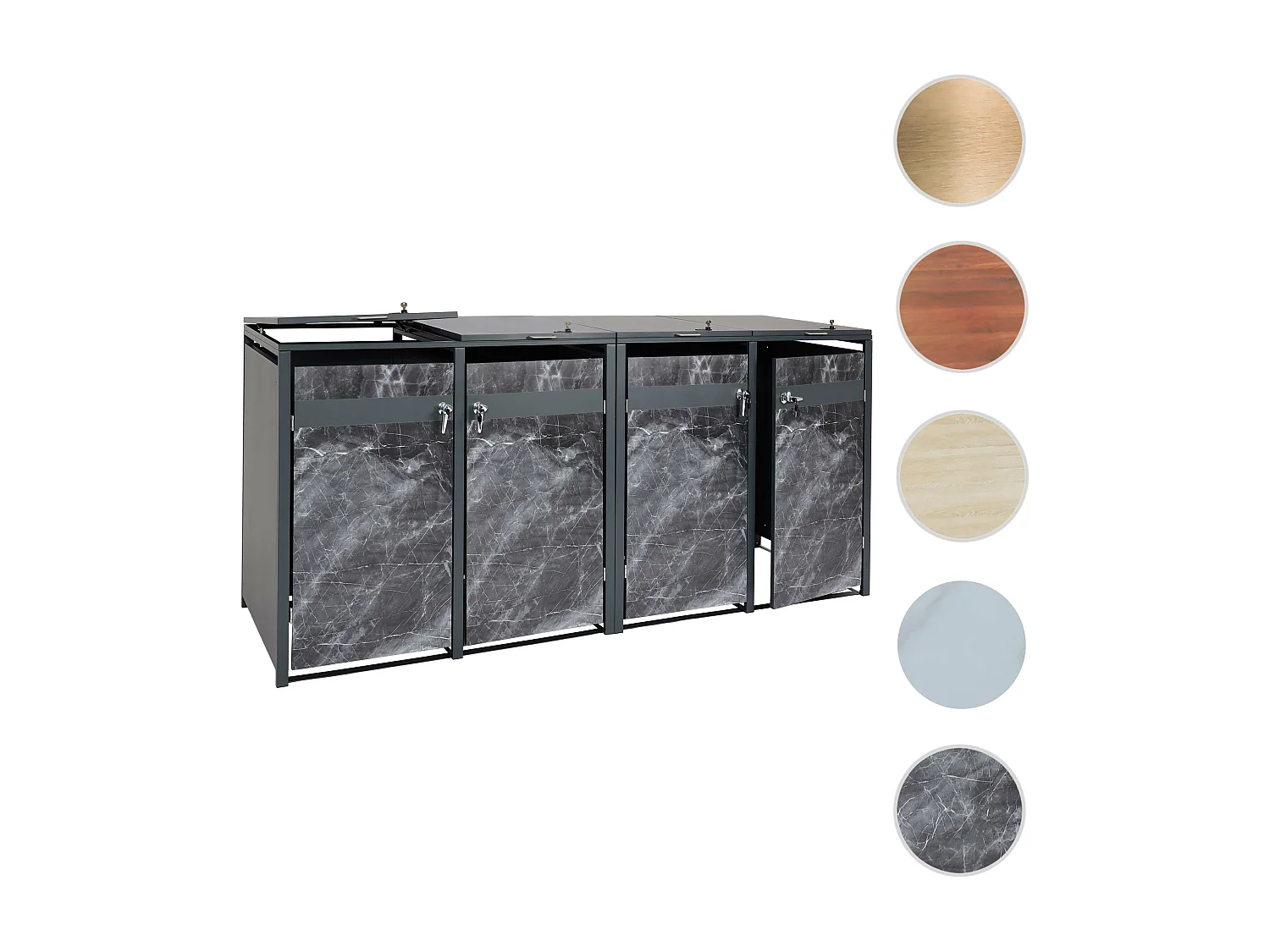 Set 4x copribidoni box spazzatura rifiuti MCW-J82 80x264x117cm acciaio inox antracite marmo scuro