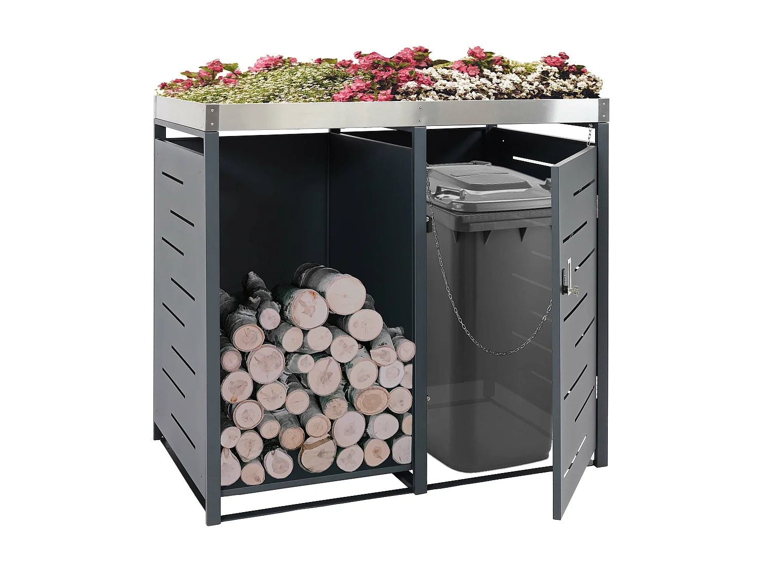 1-bins afvalbak met houtopslag MCW-H40,  antraciet