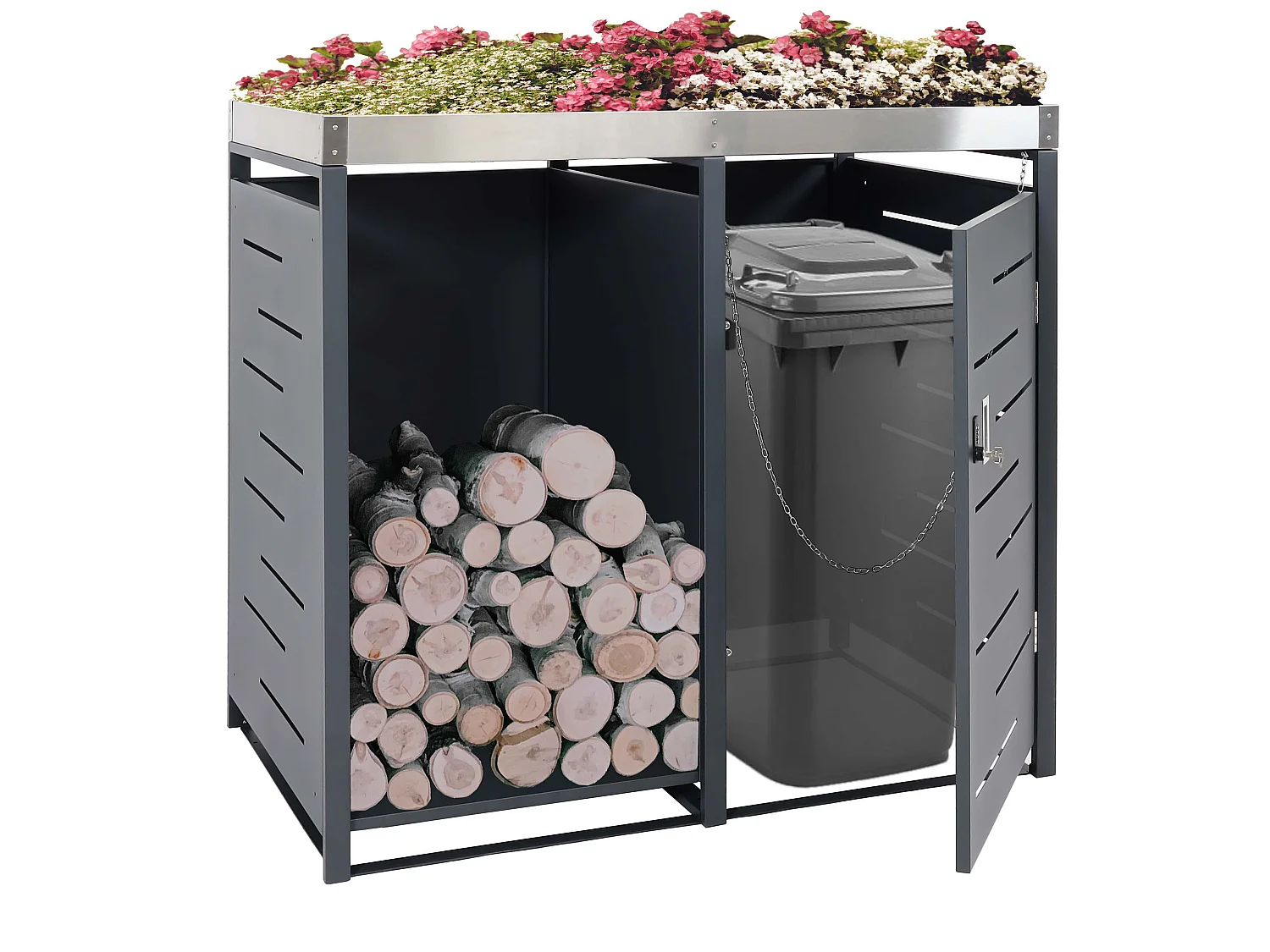 1-pojemnikowy pojemnik na śmieci z drewnianym schowkiem MCW-H40,  antracyt