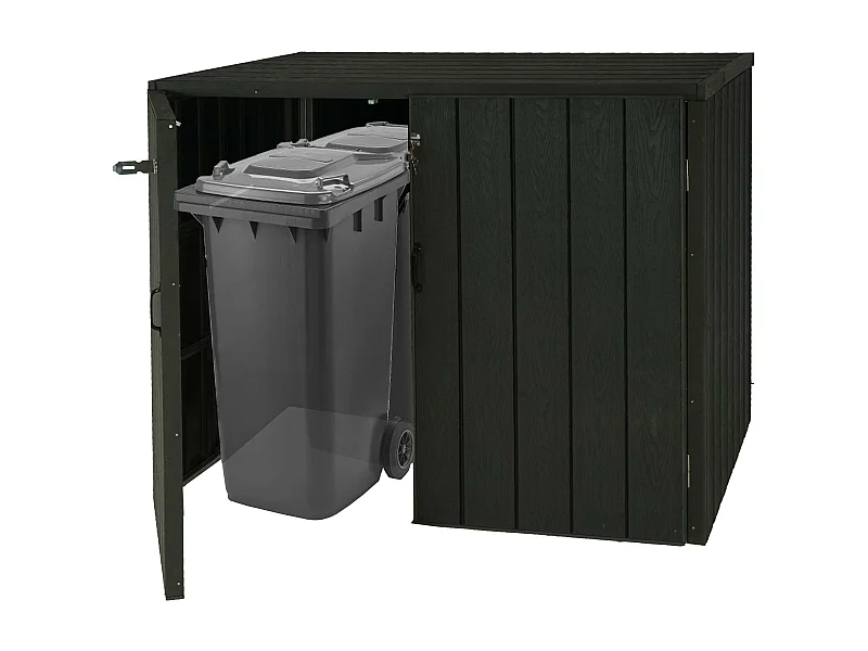 2x copribidoni box spazzatura rifiuti MCW-J28 Premium XL 102x142x117cm acciaio WPC antracite