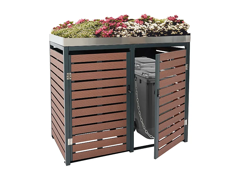 2er-/4er-Mülltonnenverkleidung MCW-K14, Walnuss-Holzoptik