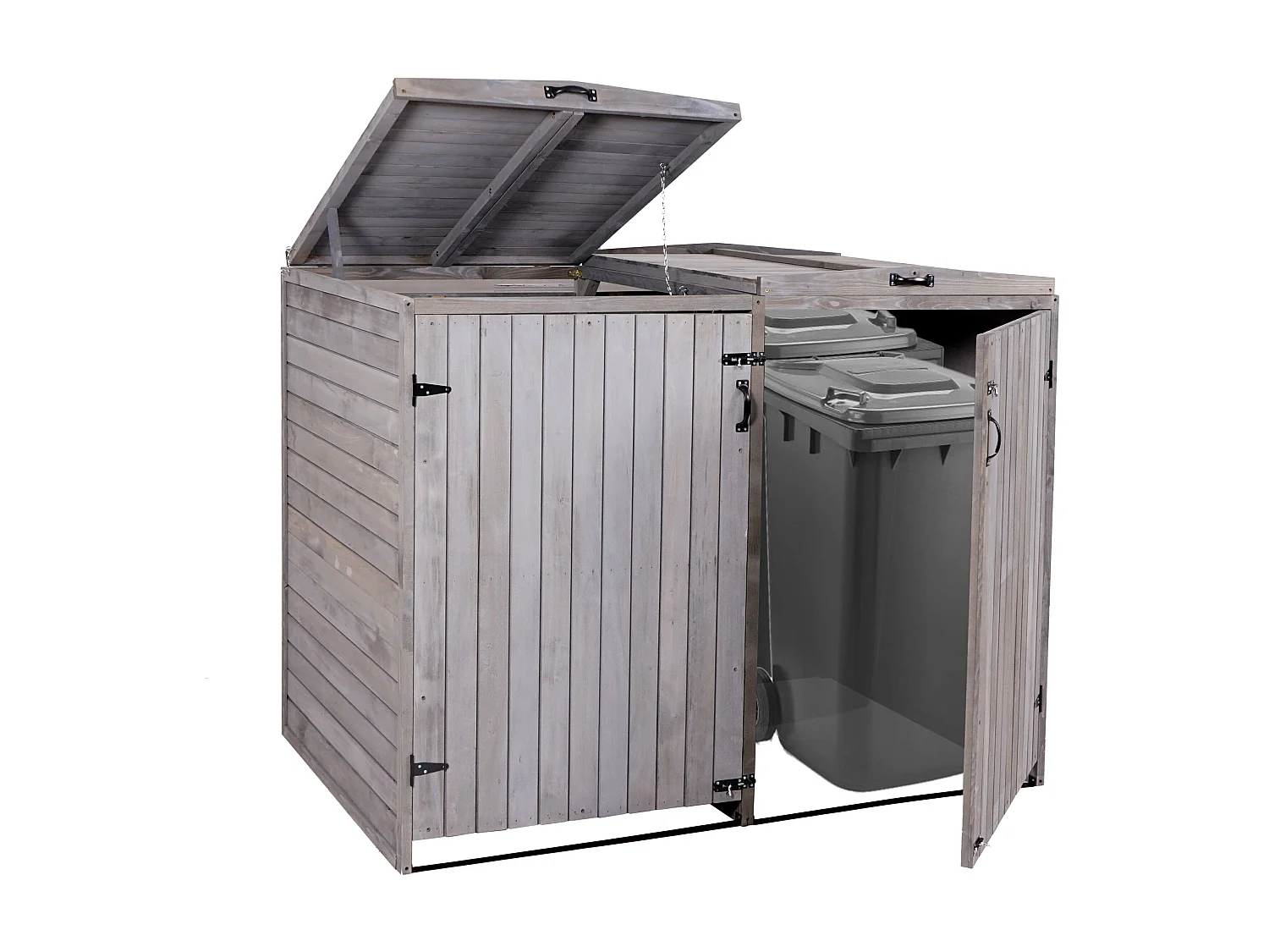 2x copribidoni box spazzatura rifiuti MCW-H74 98x158x126cm legno abete grigio antracite