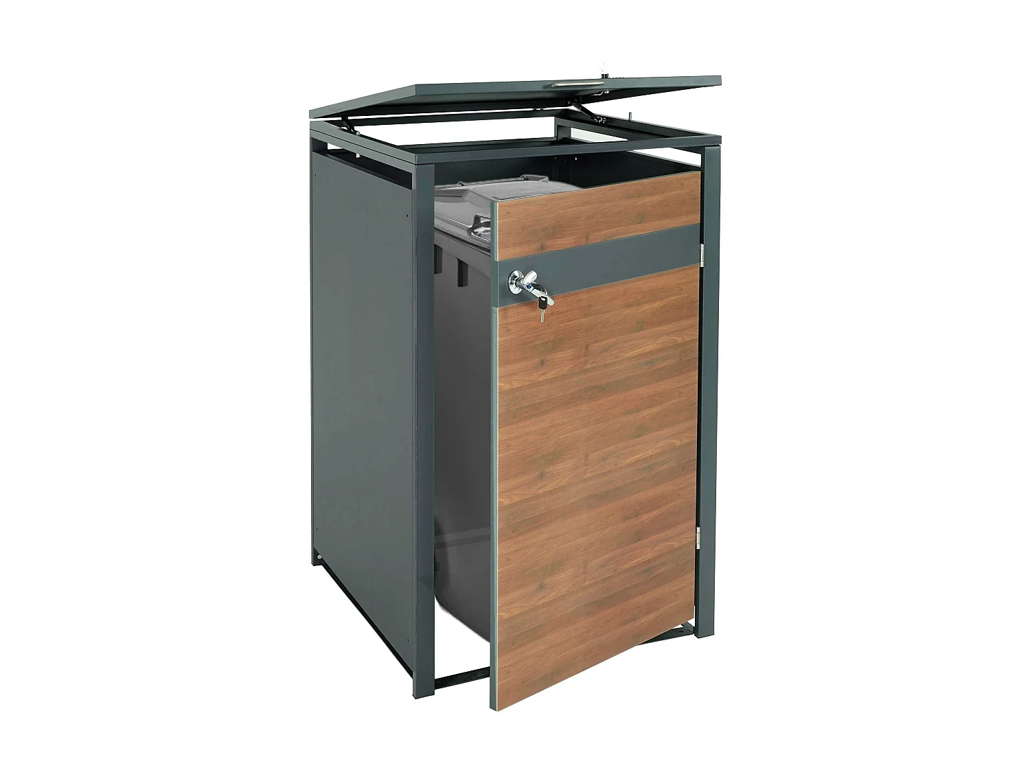 Copribidone box spazzatura rifiuti MCW-J82 80x68x117cm acciaio inox antracite ciliegio