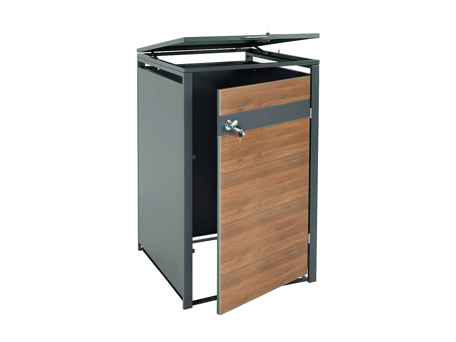 Copribidone box spazzatura rifiuti MCW-J82 80x68x117cm acciaio inox antracite ciliegio