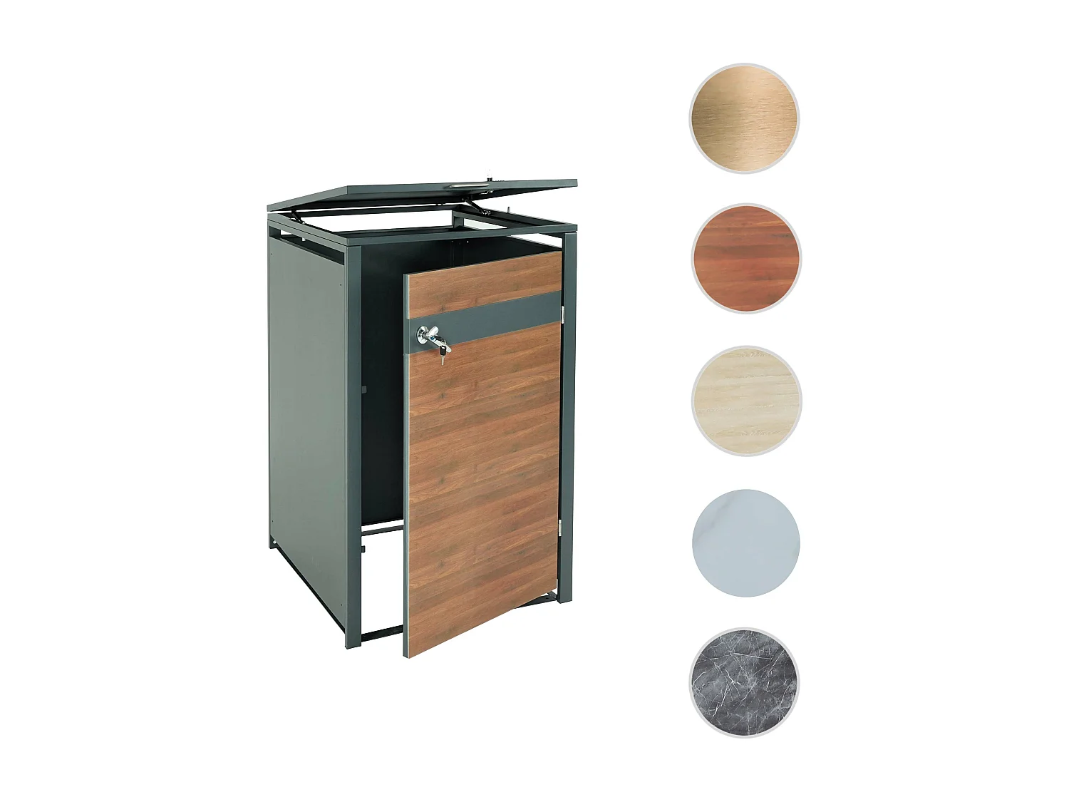 Copribidone box spazzatura rifiuti MCW-J82 80x68x117cm acciaio inox antracite ciliegio