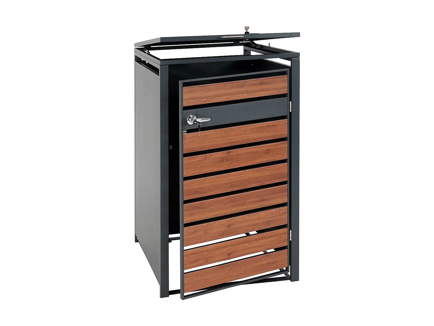 Copribidone box spazzatura rifiuti MCW-J81 80x68x117cm acciaio inox antracite ciliegio