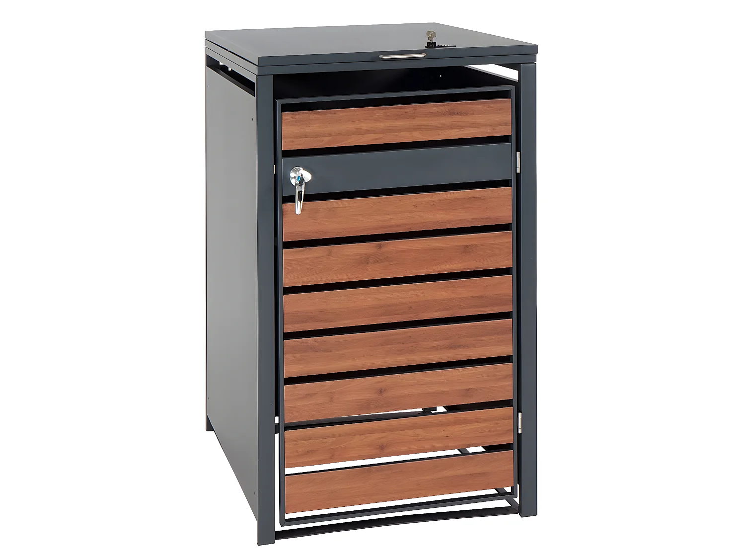 Copribidone box spazzatura rifiuti MCW-J81 80x68x117cm acciaio inox antracite ciliegio