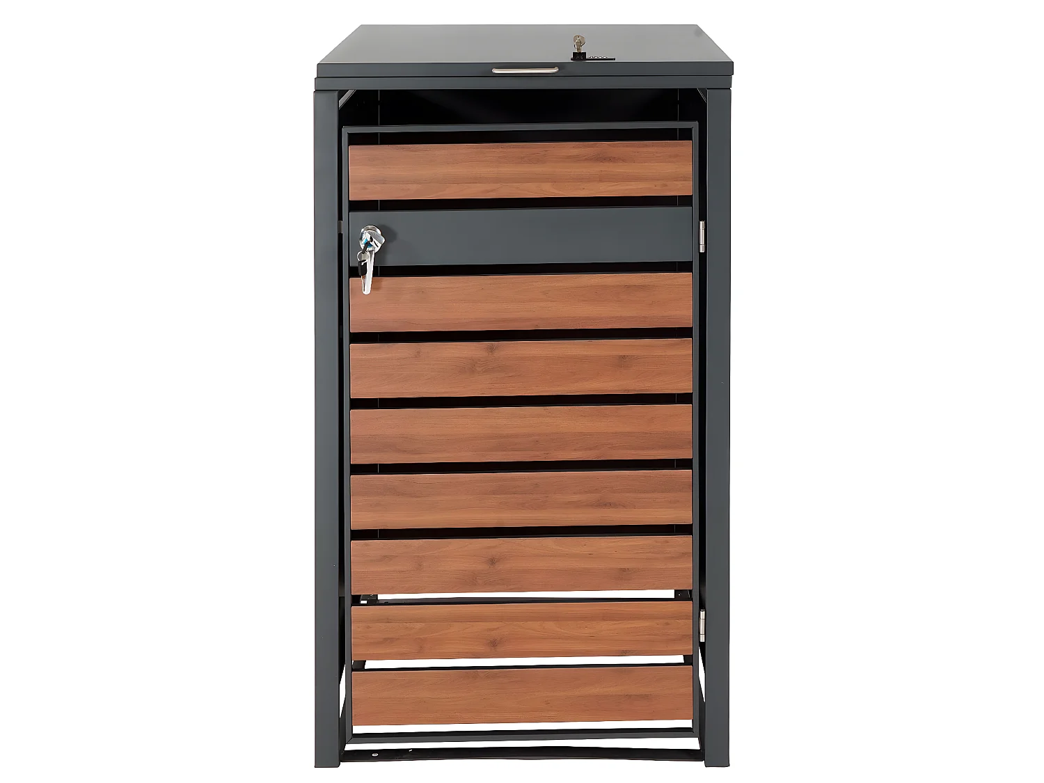 Copribidone box spazzatura rifiuti MCW-J81 80x68x117cm acciaio inox antracite ciliegio