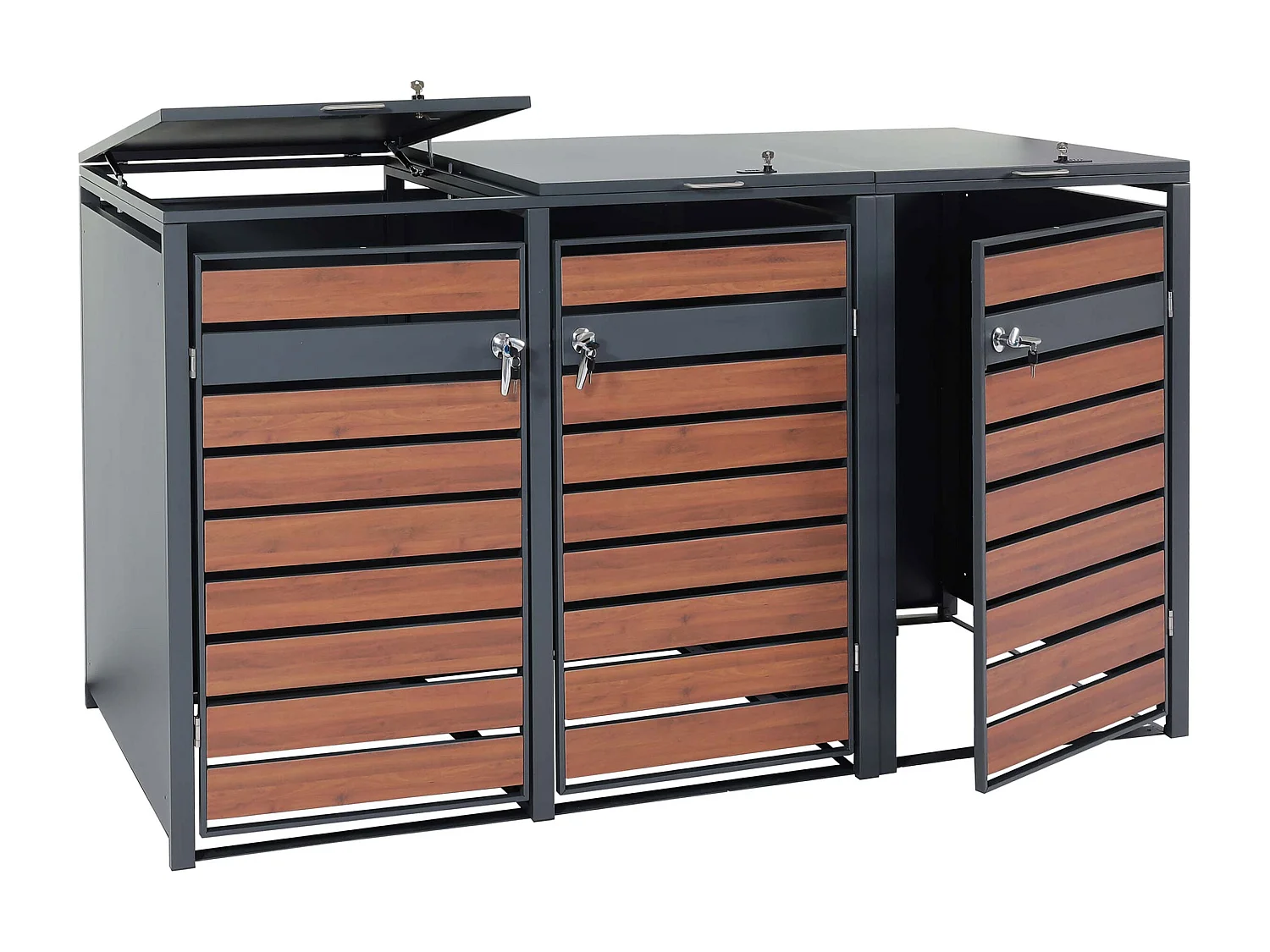 3-bin waste bin cover MCW-J81,  dark brown cherry wood effect