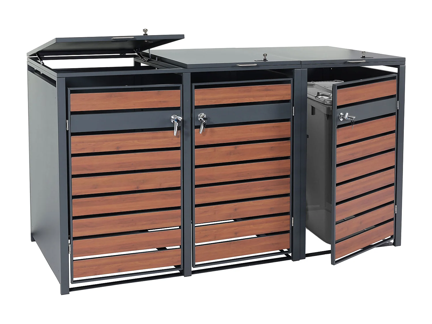 3-bin waste bin cover MCW-J81,  dark brown cherry wood effect