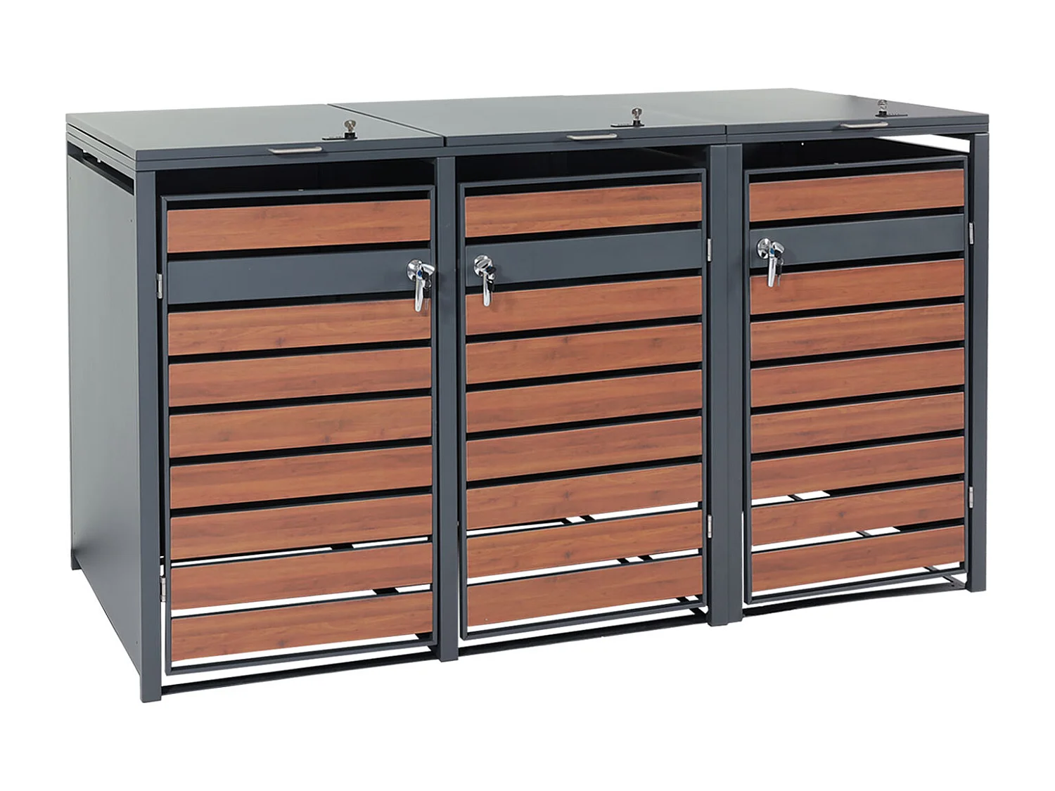 3-bin waste bin cover MCW-J81,  dark brown cherry wood effect