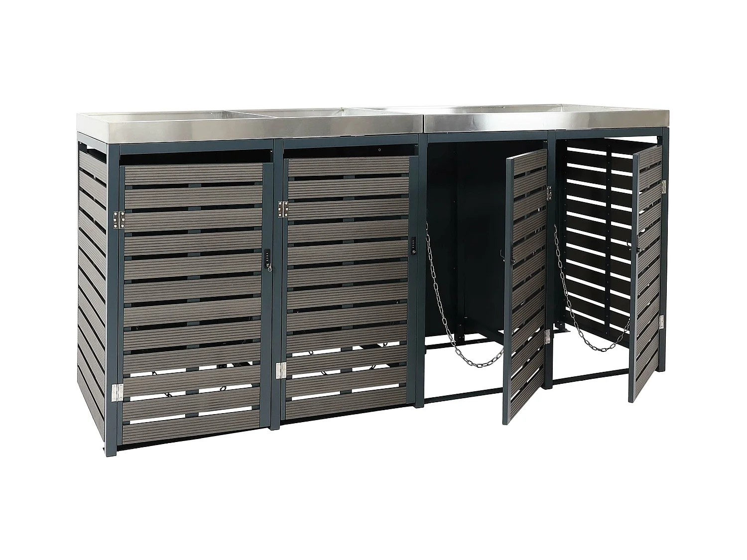 4x copribidoni box spazzatura rifiuti con fioriera MCW-K14 84x265x124cm metallo WPC antracite