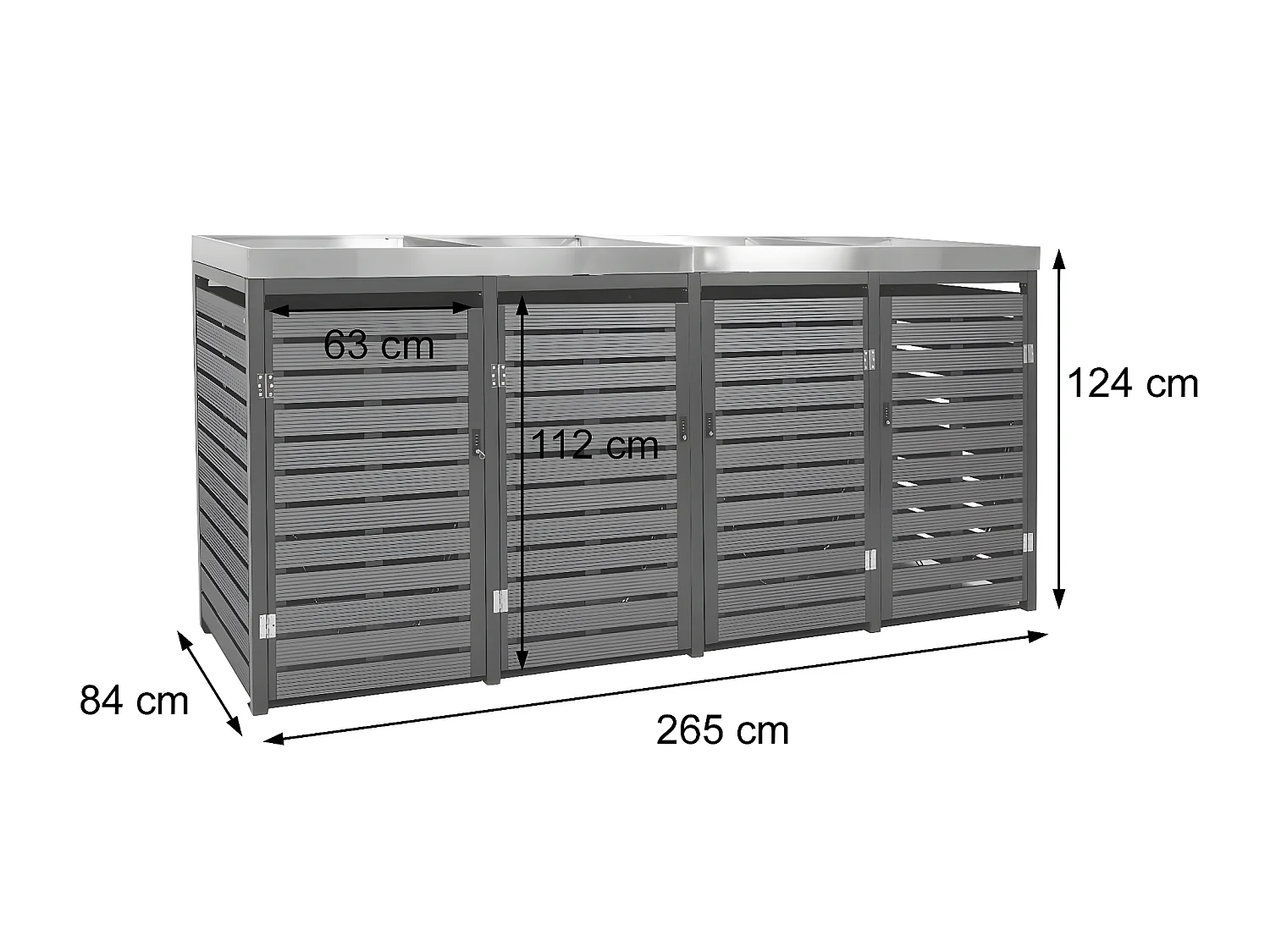 4x copribidoni box spazzatura rifiuti con fioriera MCW-K14 84x265x124cm metallo WPC antracite