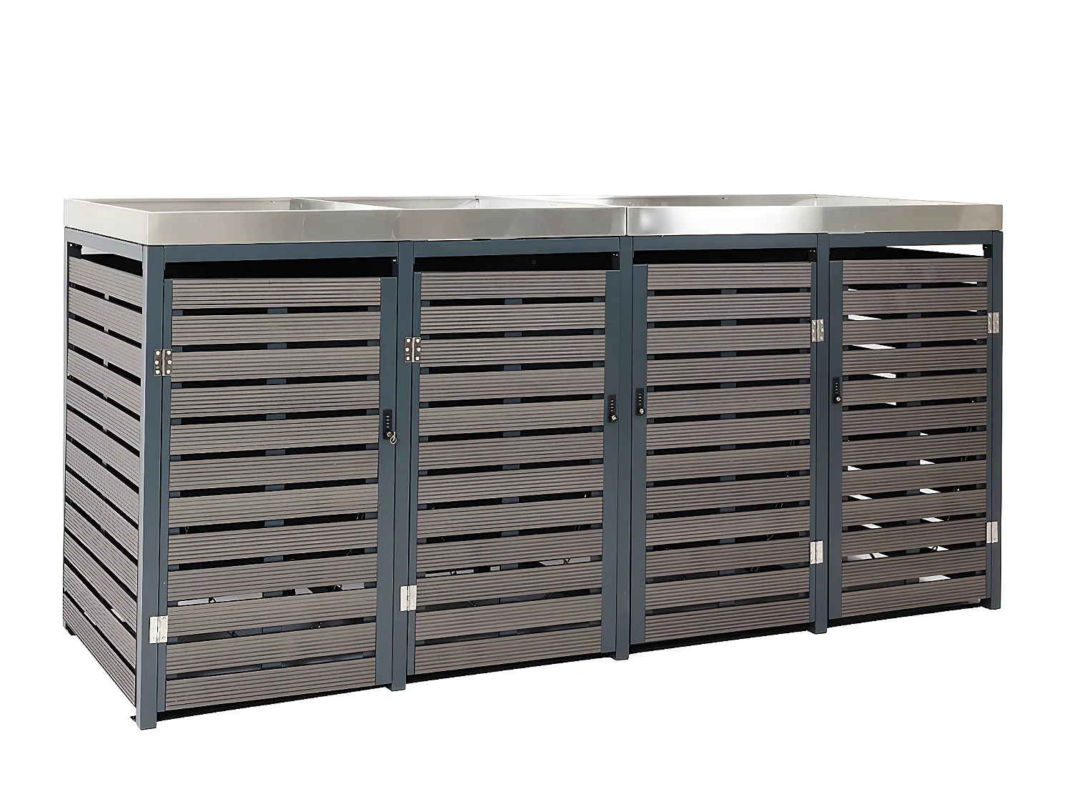 4x copribidoni box spazzatura rifiuti con fioriera MCW-K14 84x265x124cm metallo WPC antracite