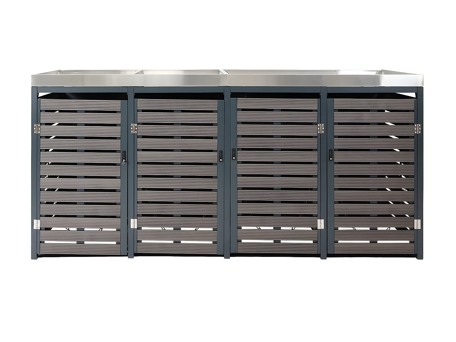 4x copribidoni box spazzatura rifiuti con fioriera MCW-K14 84x265x124cm metallo WPC antracite