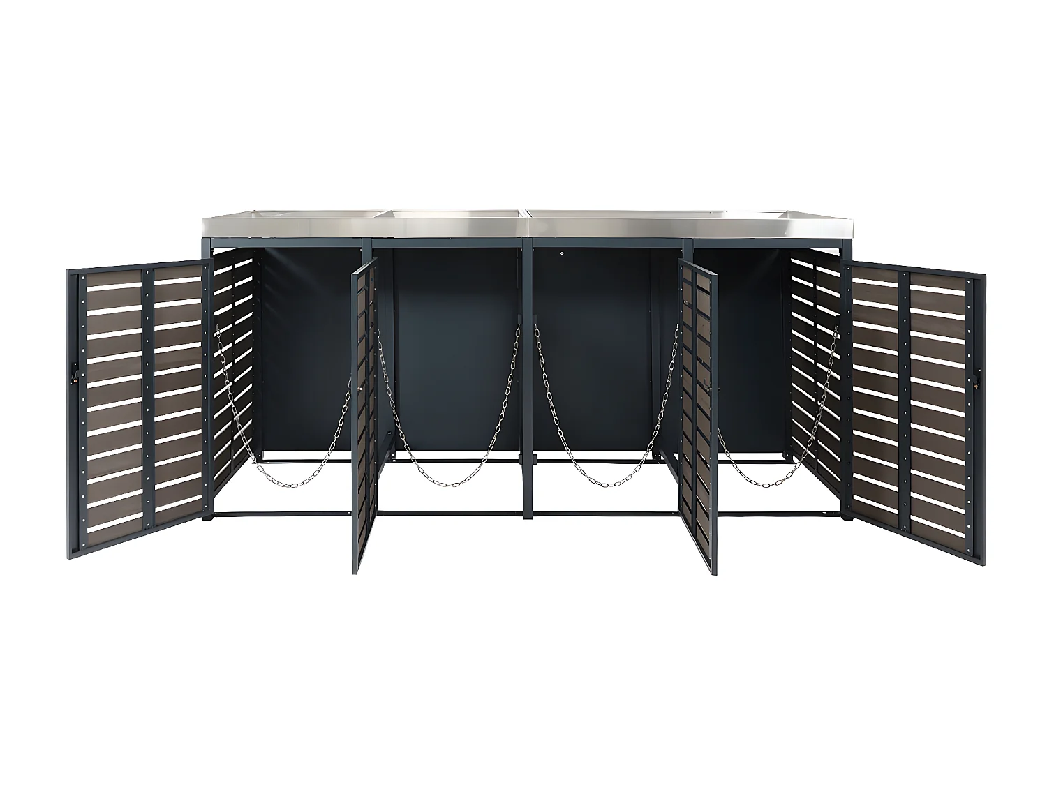 4x copribidoni box spazzatura rifiuti con fioriera MCW-K14 84x265x124cm metallo WPC antracite