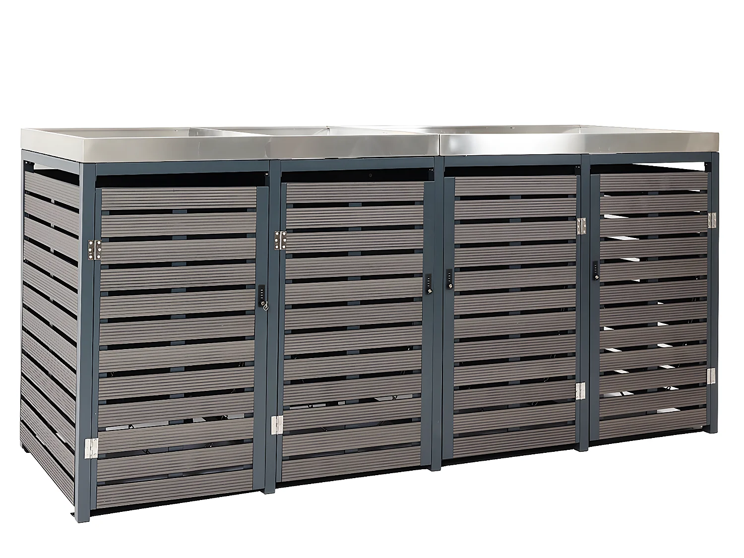 4x copribidoni box spazzatura rifiuti con fioriera MCW-K14 84x265x124cm metallo WPC antracite