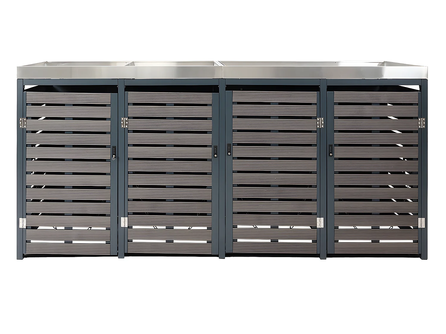 4x copribidoni box spazzatura rifiuti con fioriera MCW-K14 84x265x124cm metallo WPC antracite