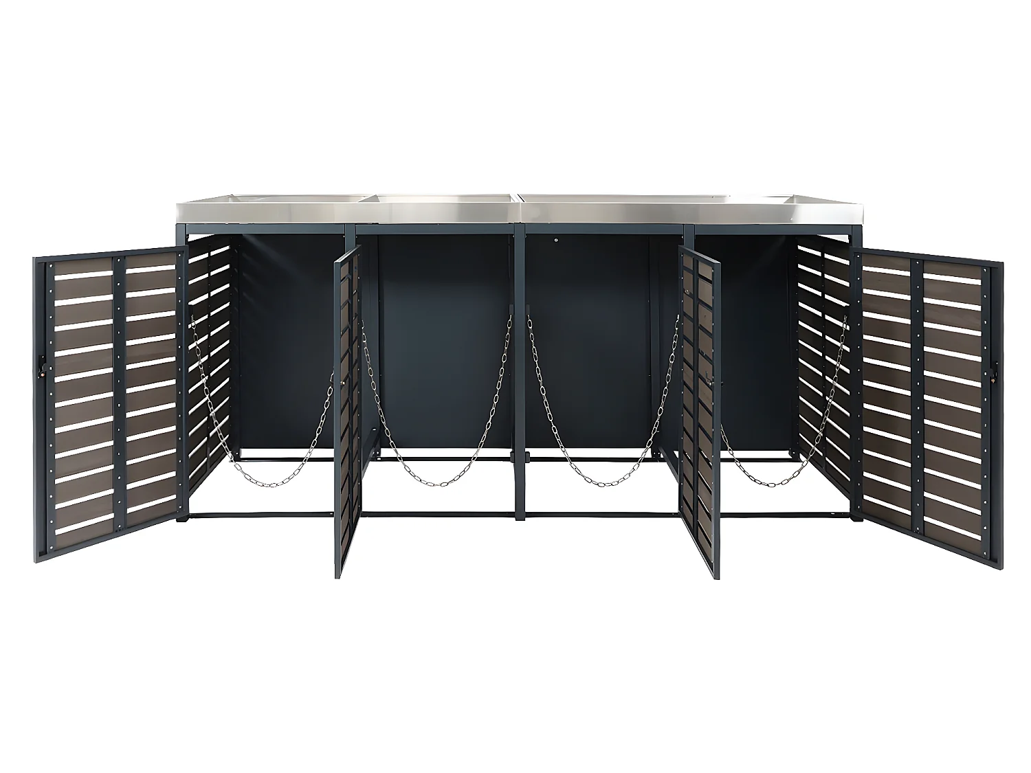 4x copribidoni box spazzatura rifiuti con fioriera MCW-K14 84x265x124cm metallo WPC antracite