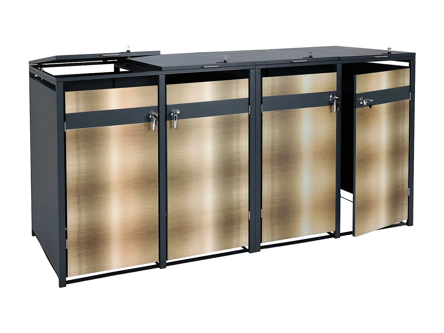 Set 4x copribidoni box spazzatura rifiuti MCW-J82 80x264x117cm acciaio inox antracite gold