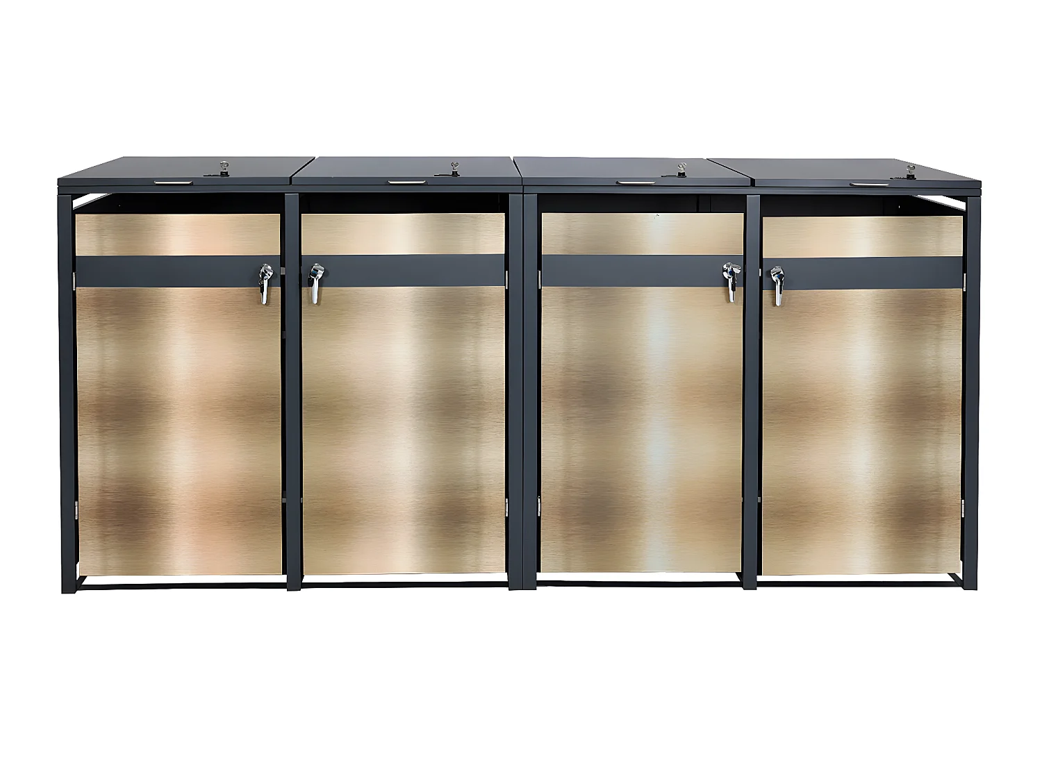 Set 4x copribidoni box spazzatura rifiuti MCW-J82 80x264x117cm acciaio inox antracite gold