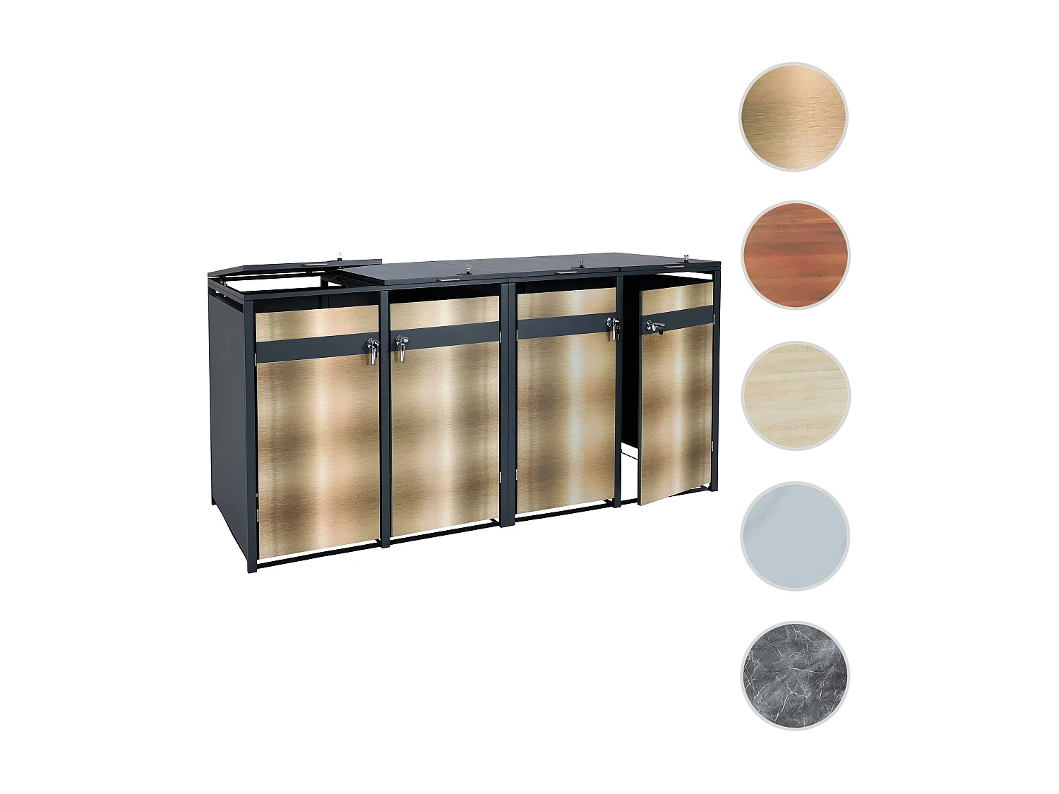 Set 4x copribidoni box spazzatura rifiuti MCW-J82 80x264x117cm acciaio inox antracite gold