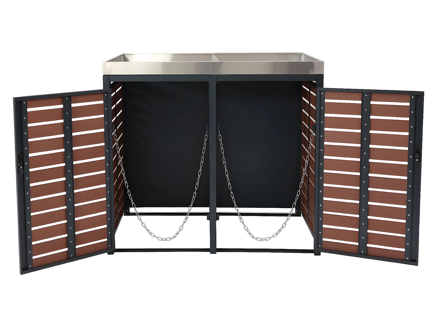 2x copribidoni box spazzatura rifiuti con fioriera MCW-K14 84x134x124cm metallo WPC marrone