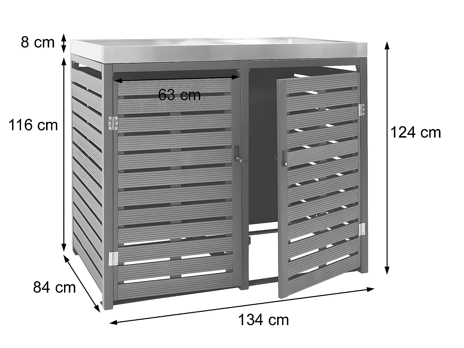 2x copribidoni box spazzatura rifiuti con fioriera MCW-K14 84x134x124cm metallo WPC marrone