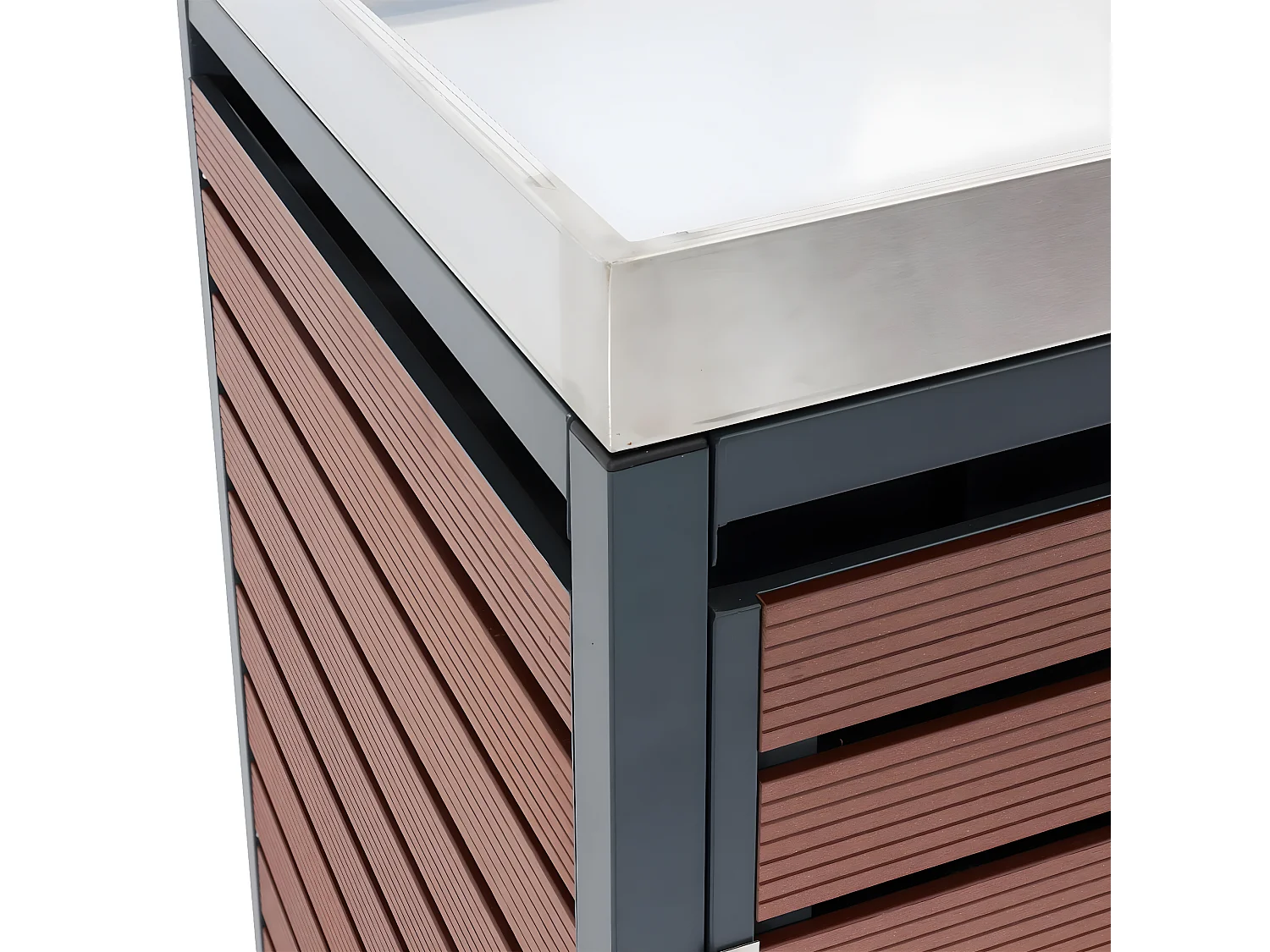 2x copribidoni box spazzatura rifiuti con fioriera MCW-K14 84x134x124cm metallo WPC marrone