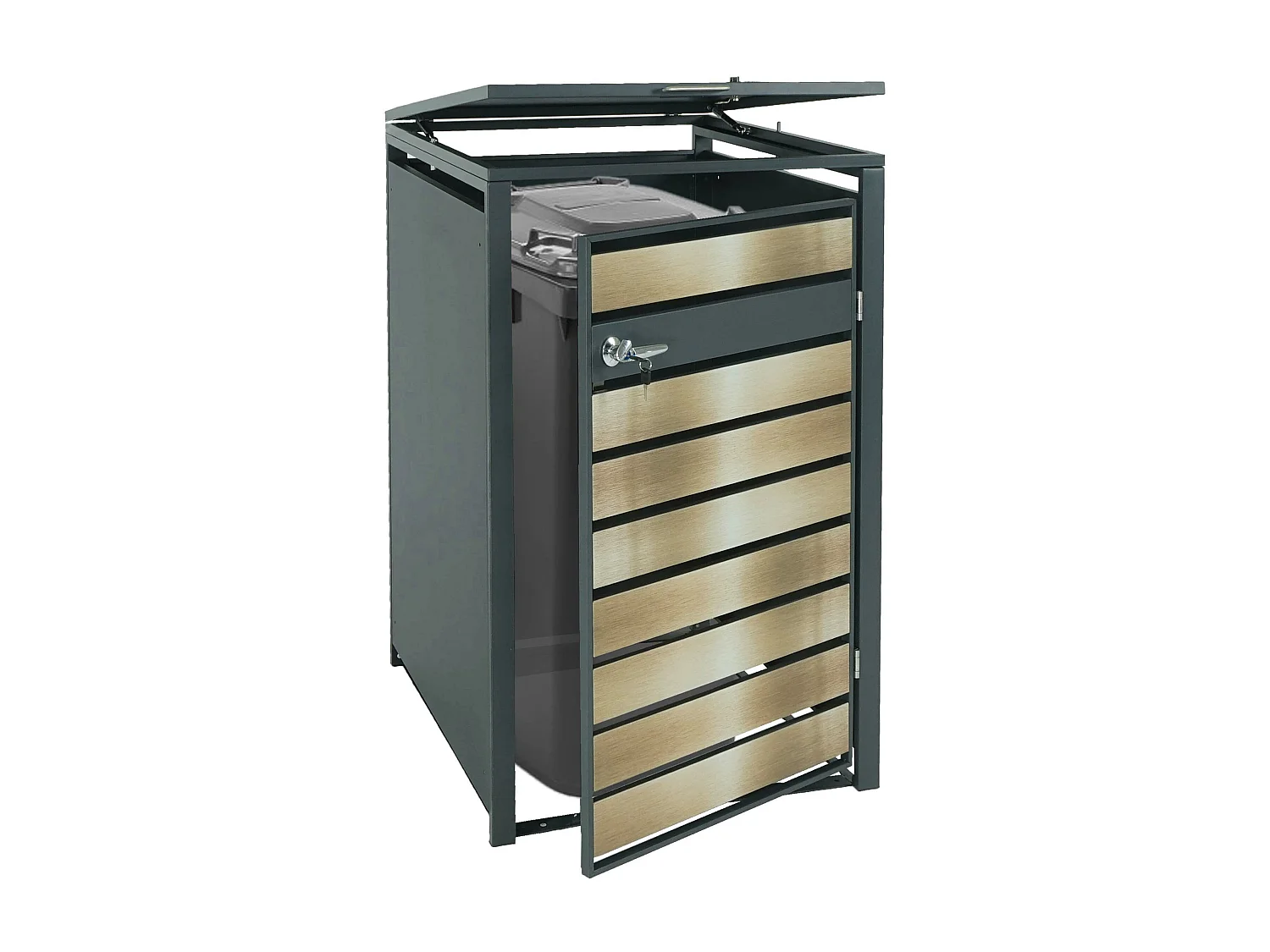 Copribidone box spazzatura rifiuti MCW-J81 80x68x117cm acciaio inox antracite gold