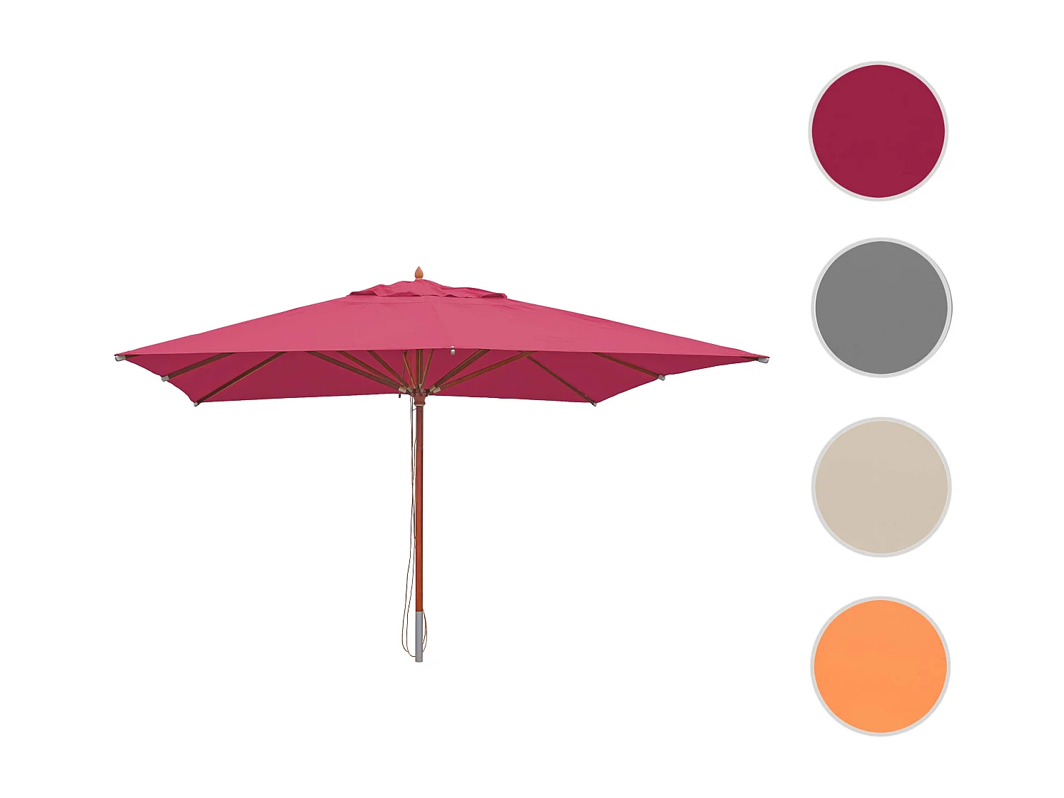 Ombrellone parasole quadrato MCW-C57 legno alluminio tessuto 300g/m² 4x4m bordeaux