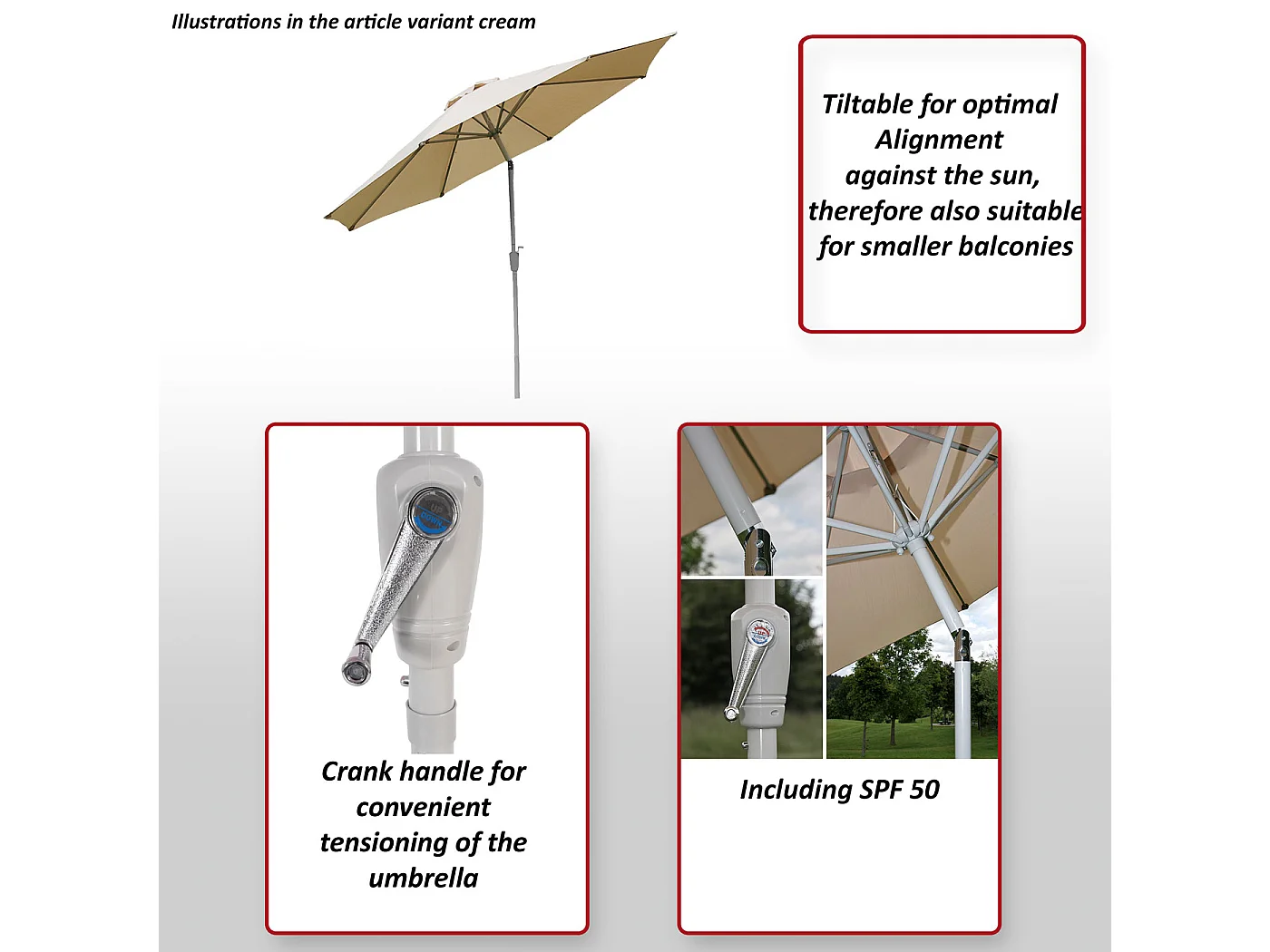 Parasol Asti II uchylny,  czerwony